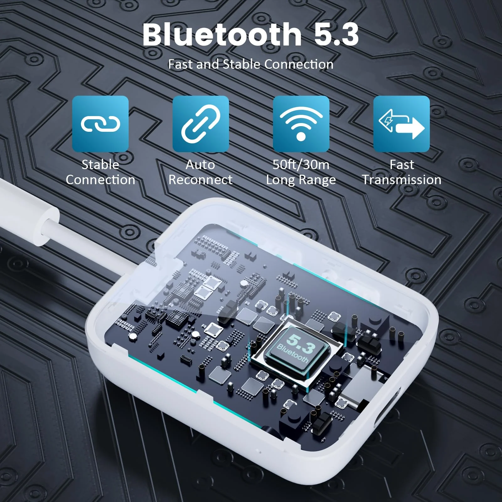 1Mii Bluetooth 5.3 Transmitter Receiver 2-in-1, aptX Adaptive & Low Latency Wireless Audio Adapter for Airplane, Dual Link 2 Devices, 25H Playtime, 3.5mm AUX for TV/Car/Home Stereo/Gym -White - Image 4