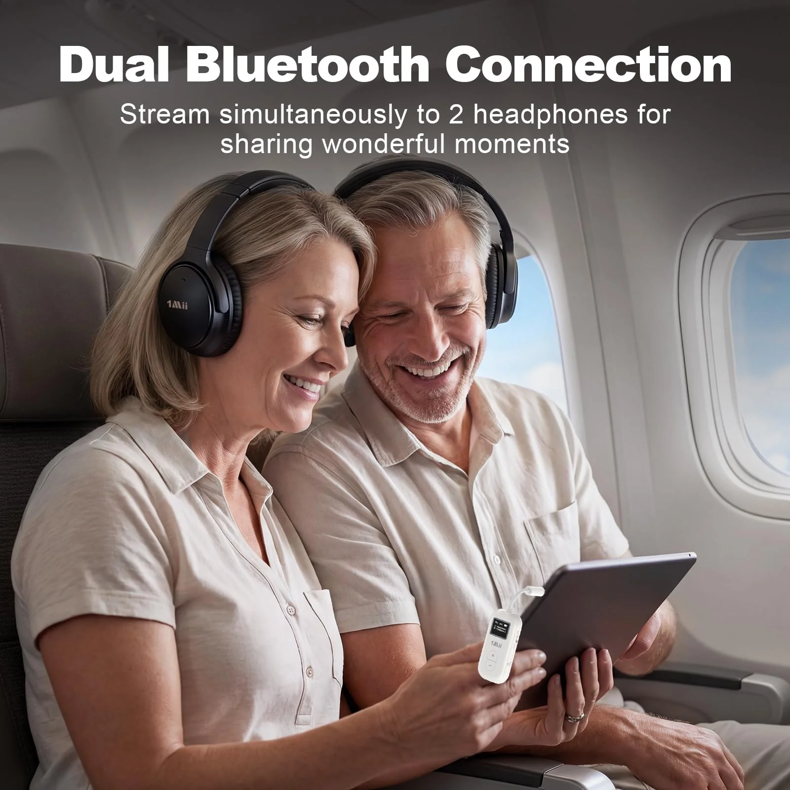 1Mii SafeFly Dual | Airplane Bluetooth Adapter for AirPods or Headphones, Bluetooth Transmitter with Screen, Volume Control, aptX Adaptive & HD, 3.5mm Aux Audio Jack for Airplane, Travel Flight - Image 3