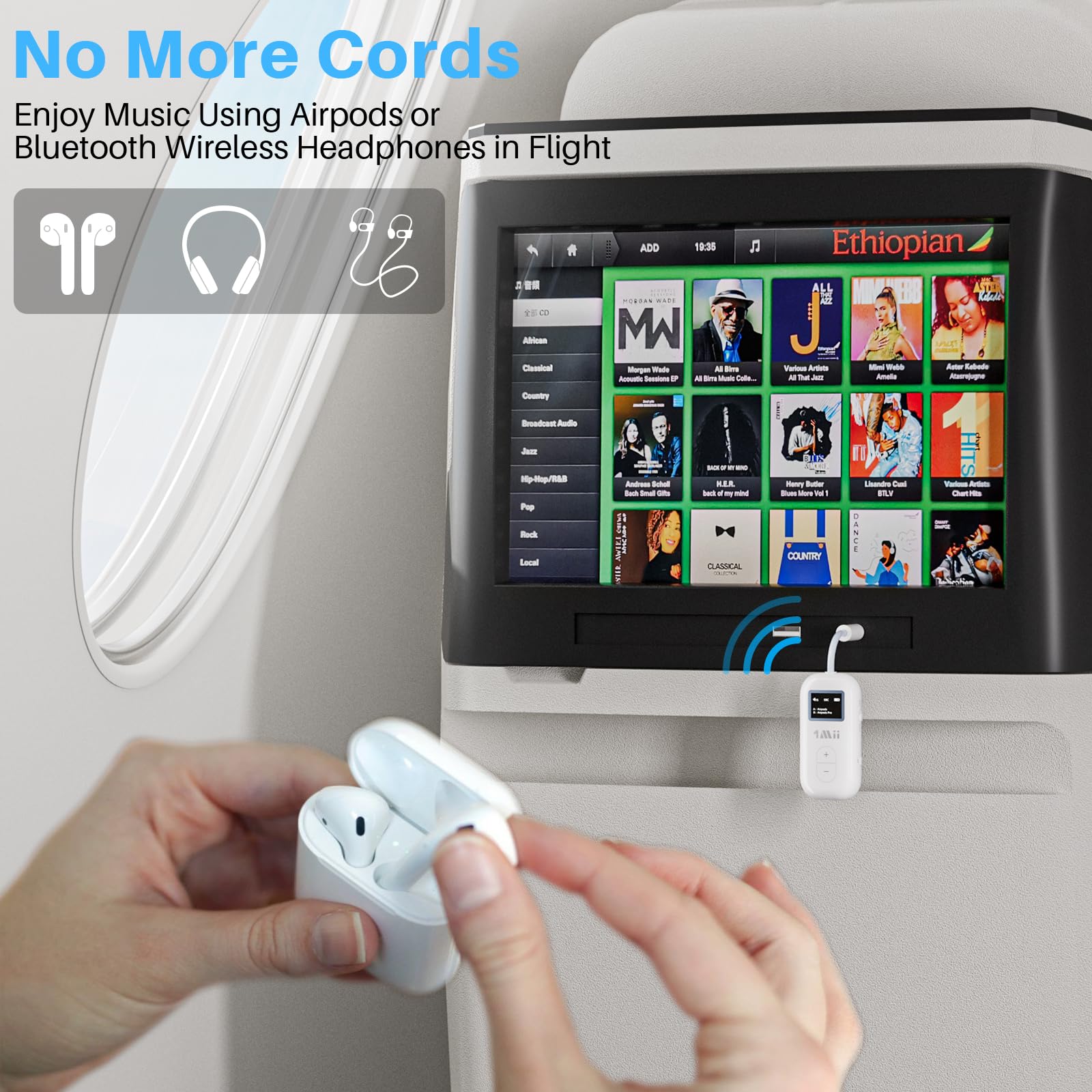 1Mii SafeFly Dual | Bluetooth 5.3 Adapter Bluetooth Transmitter w/Screen for Wireless Headphones, Wireless Audio Transmitter Use with 3.5 mm Audio Jack on Airplanes/Gym/TVs-Transmitter Only - Image 2