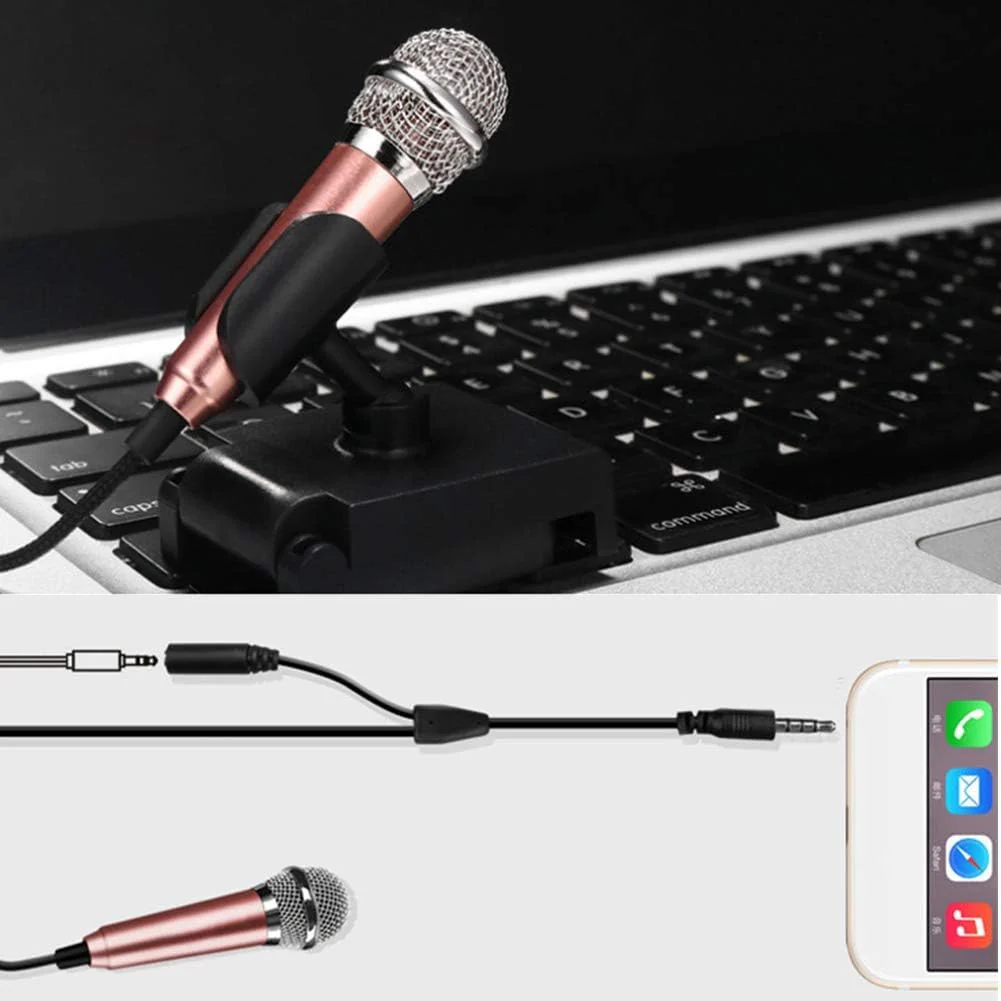 1Pc Silver Mini Singing Mic Equipment 3.5mm Condenser Microphone Phone Karaoke Mic with Stand Singing Mic Equipment Mini Handheld Microphone for Mobile Phone Laptop,Wireless Microphones and Systems - Image 5