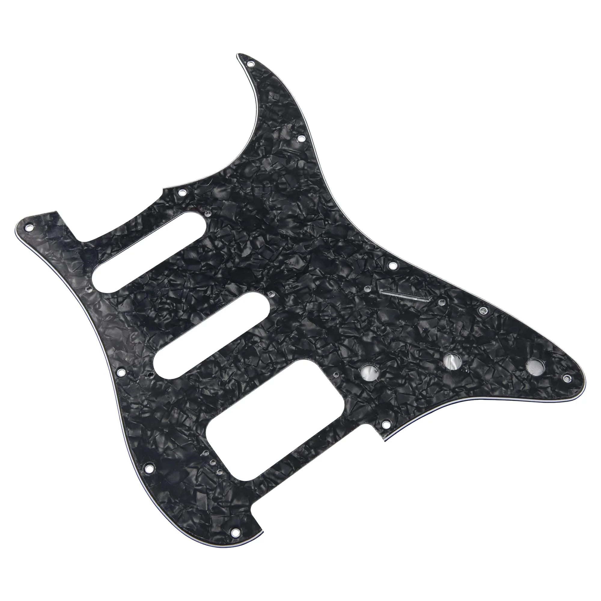 1Pcs Yootones 11 Hole Round Corner HSS Pickguard Guitar BackPlate Set with Pickguard Screws Compatible with USA/Mexican Stratocaster Strat Mounting Open Pickup (4Ply Black Pearl) 4Ply Black Pearl - Image 3