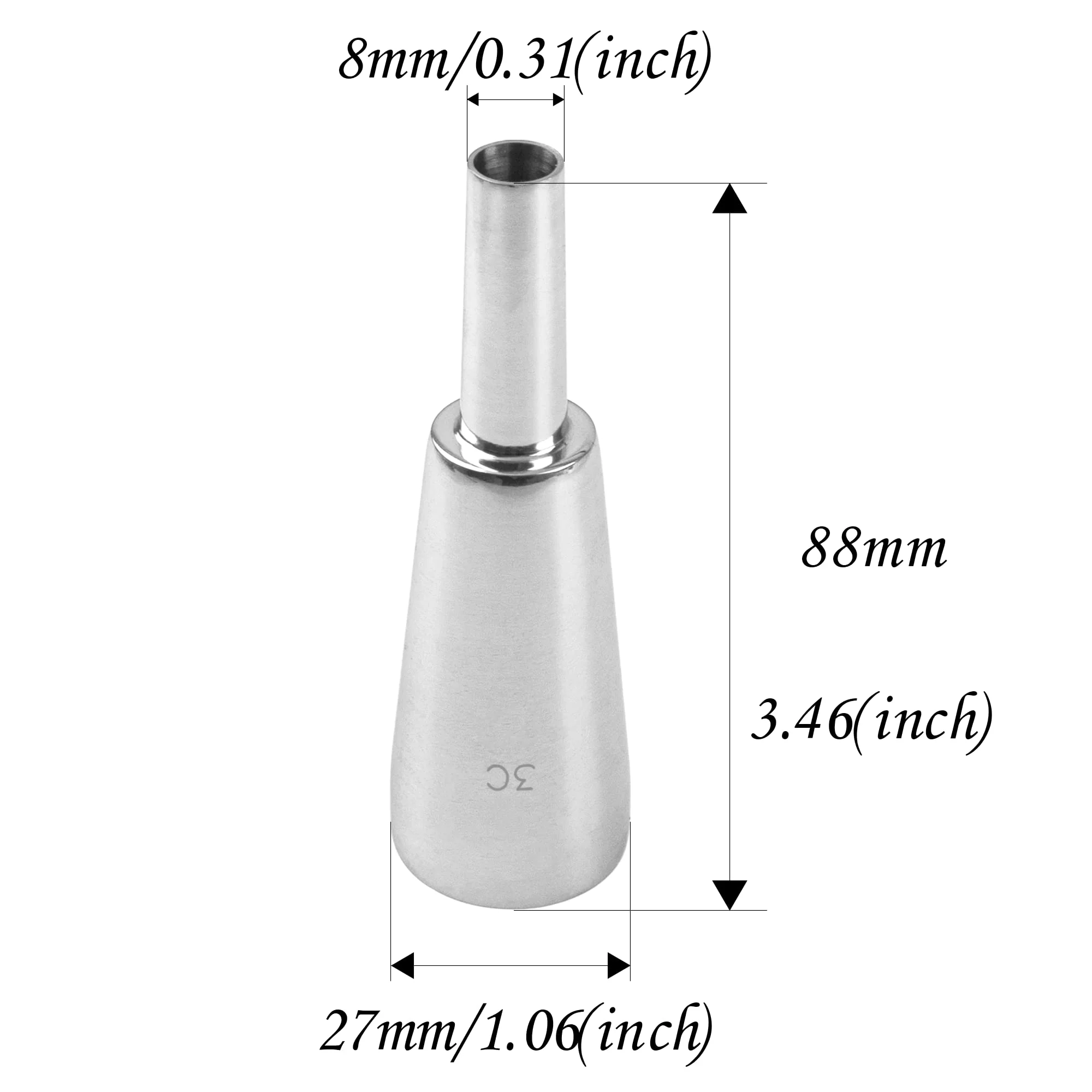 1Pcs Yootones 9.8mm Outer Diameter 3C Heavy-Duty Trumpet Mouthpiece Compatible with Trumpet Accessories (Silver) Silver - Image 4