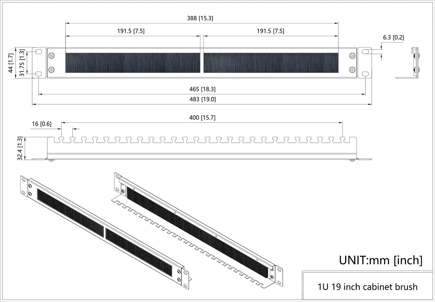 1U Brush Cable Manager Horizontal Rack Mount Cable Management Panel with Tidy Brush Slot for Cable Entry for 19-inch Server Rack or Network Cabinet - Image 3