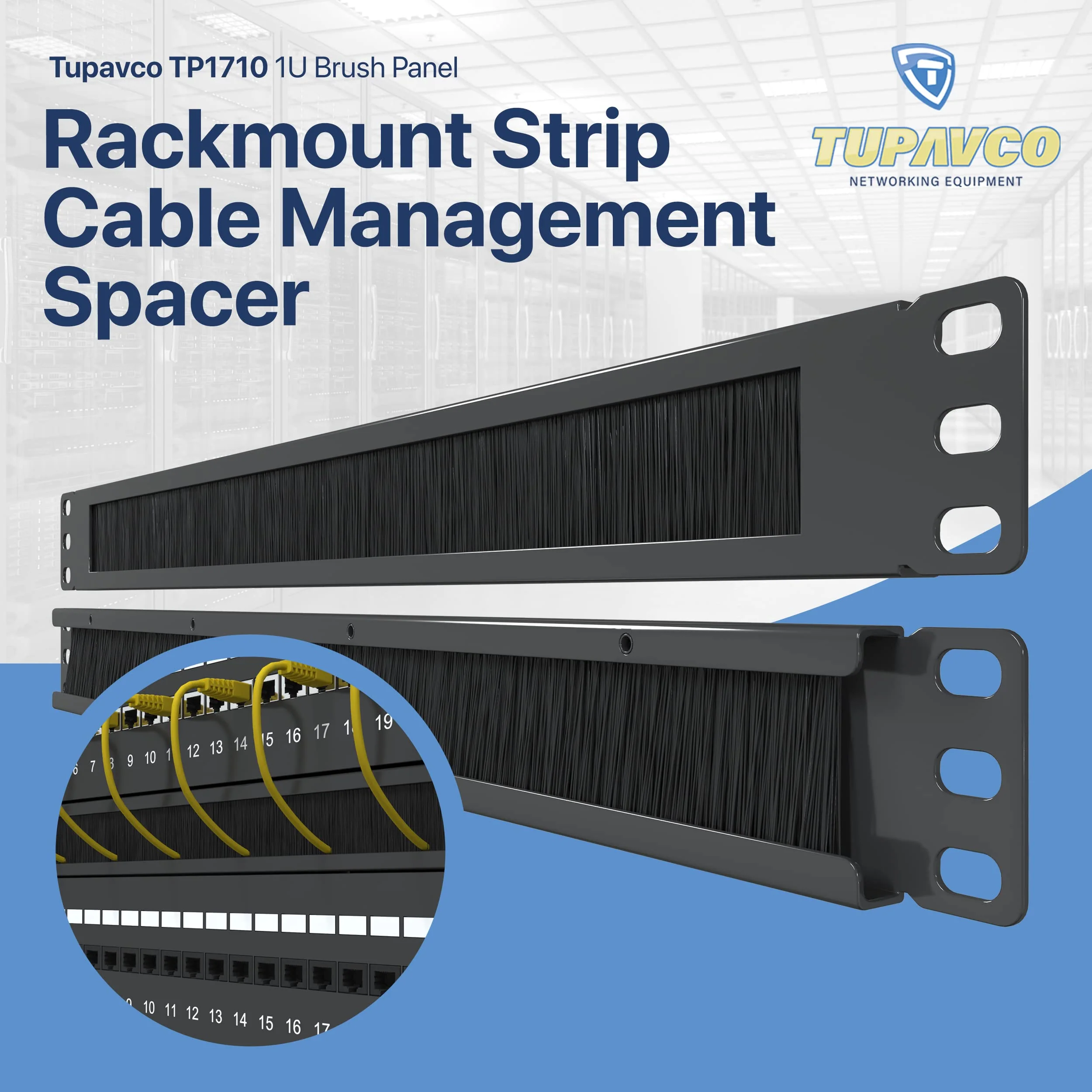 1U Brush Panel (2 Pack) 19 inch Rackmount Strip Cable Management Spacer for Network Server Rack Cabinet Enclosure - High Density Filler (Increased Airflow - Decreased Dust Acumulation) Tupavco TP1710 2 Pack - Image 2