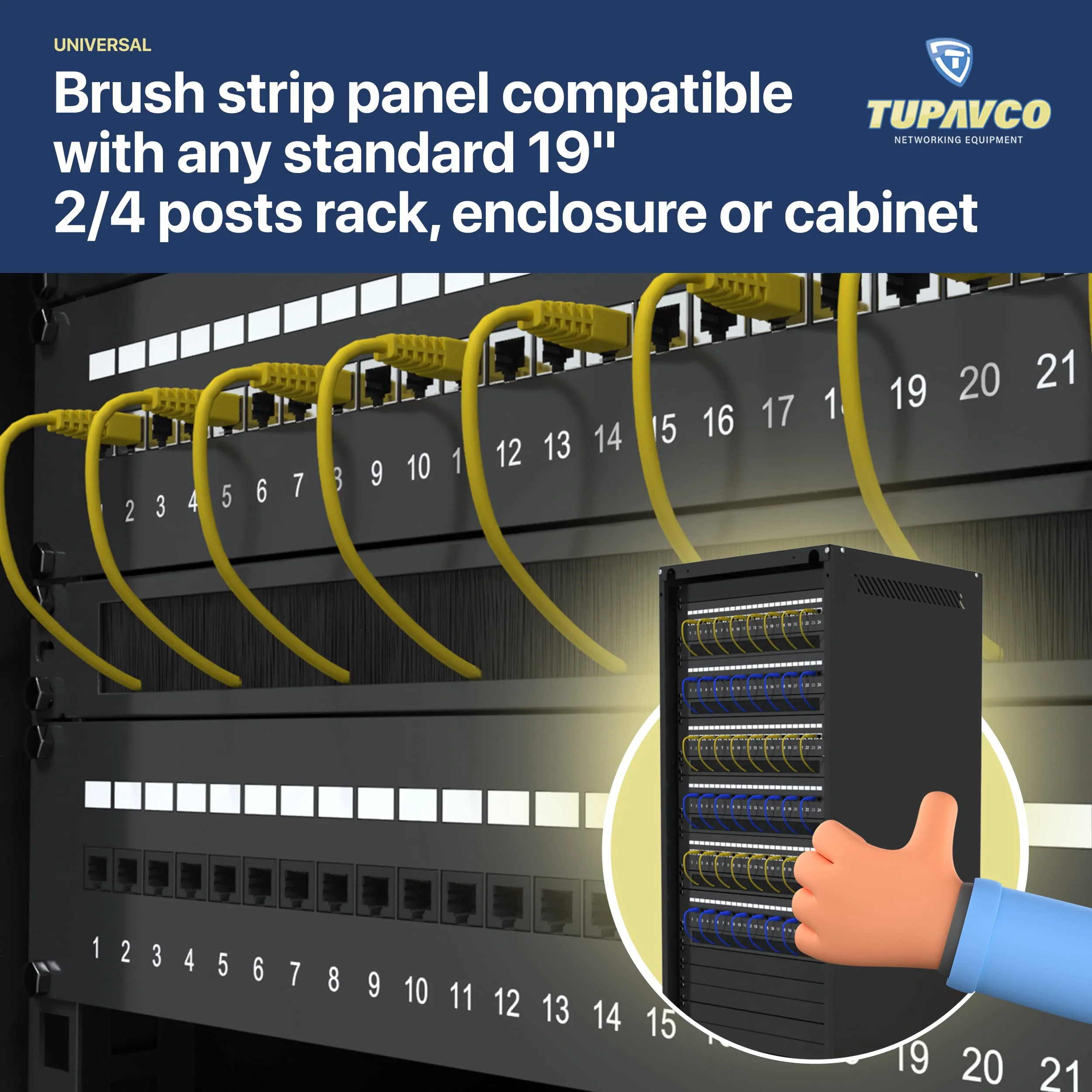 1U Brush Panel (2 Pack) 19 inch Rackmount Strip Cable Management Spacer for Network Server Rack Cabinet Enclosure - High Density Filler (Increased Airflow - Decreased Dust Acumulation) Tupavco TP1710 2 Pack - Image 6