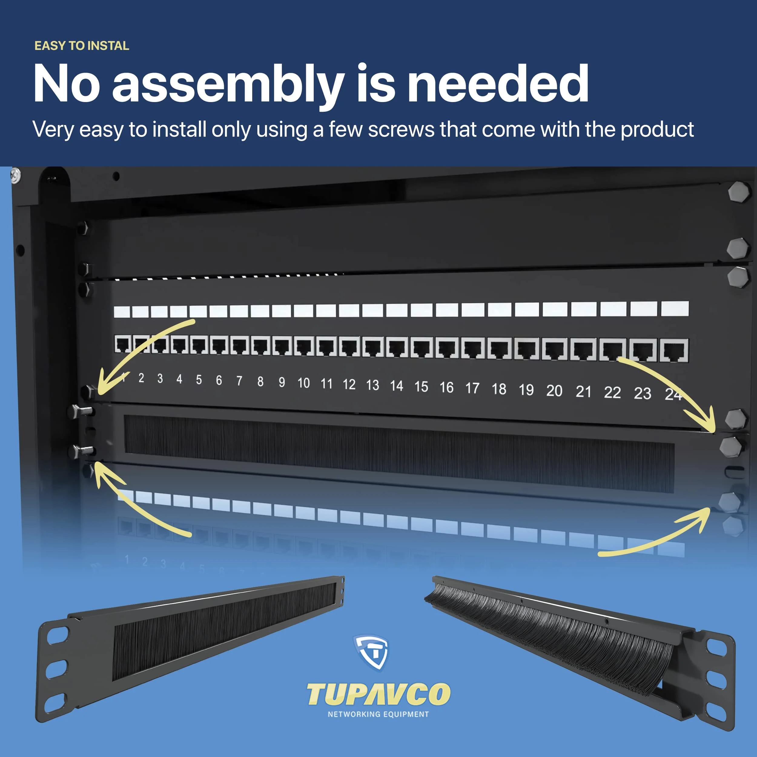 1U Brush Panel (2 Pack) 19 inch Rackmount Strip Cable Management Spacer for Network Server Rack Cabinet Enclosure - High Density Filler (Increased Airflow - Decreased Dust Acumulation) Tupavco TP1710 2 Pack - Image 7