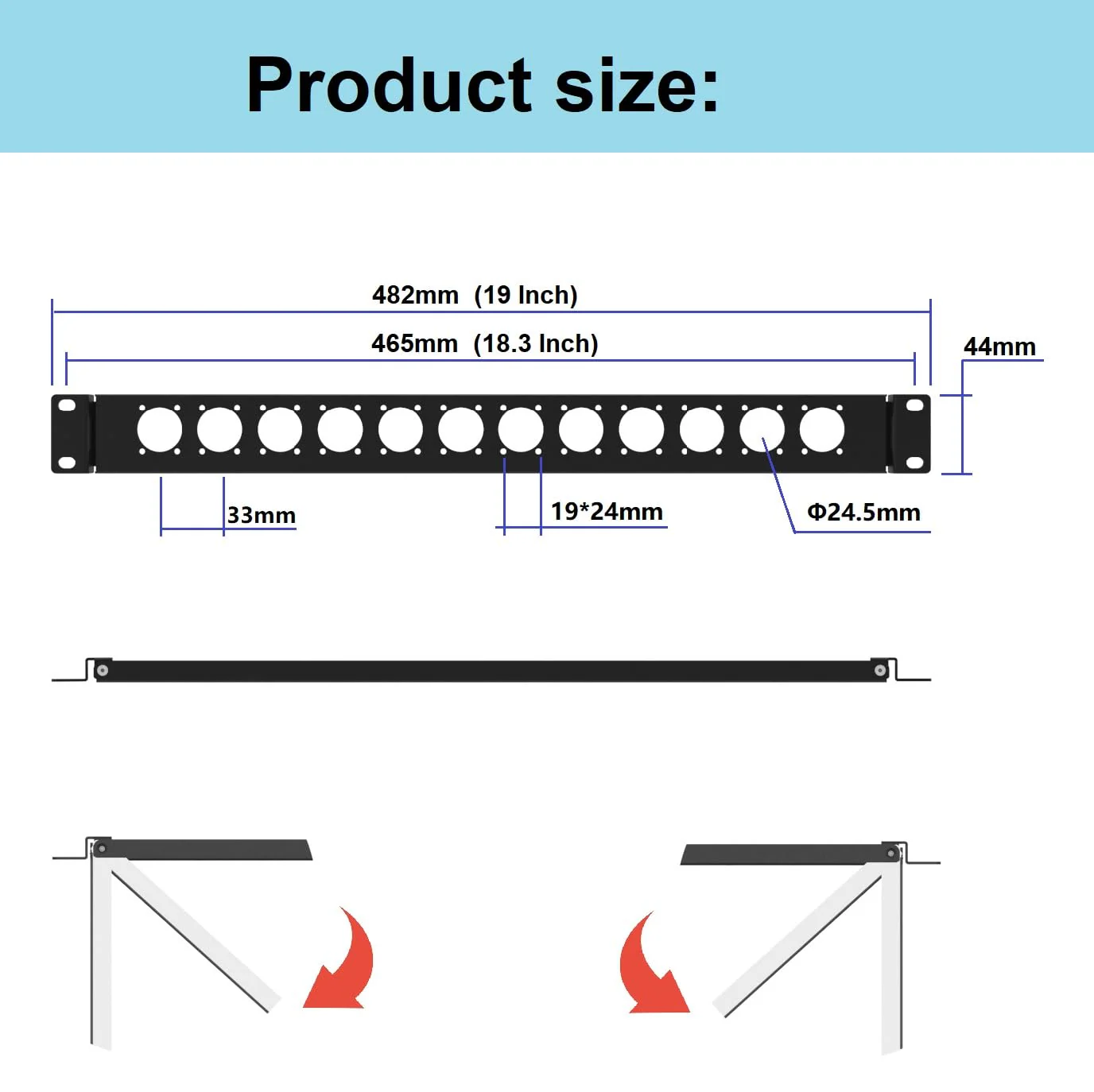 1U Hinged D-Series 12 Connectors Punch-out Component Panel for 19 inches Sound, AV, Computer -Equipment Racks- Patch Panel Compatible with XLR, HDMI (1U12D) - Image 2