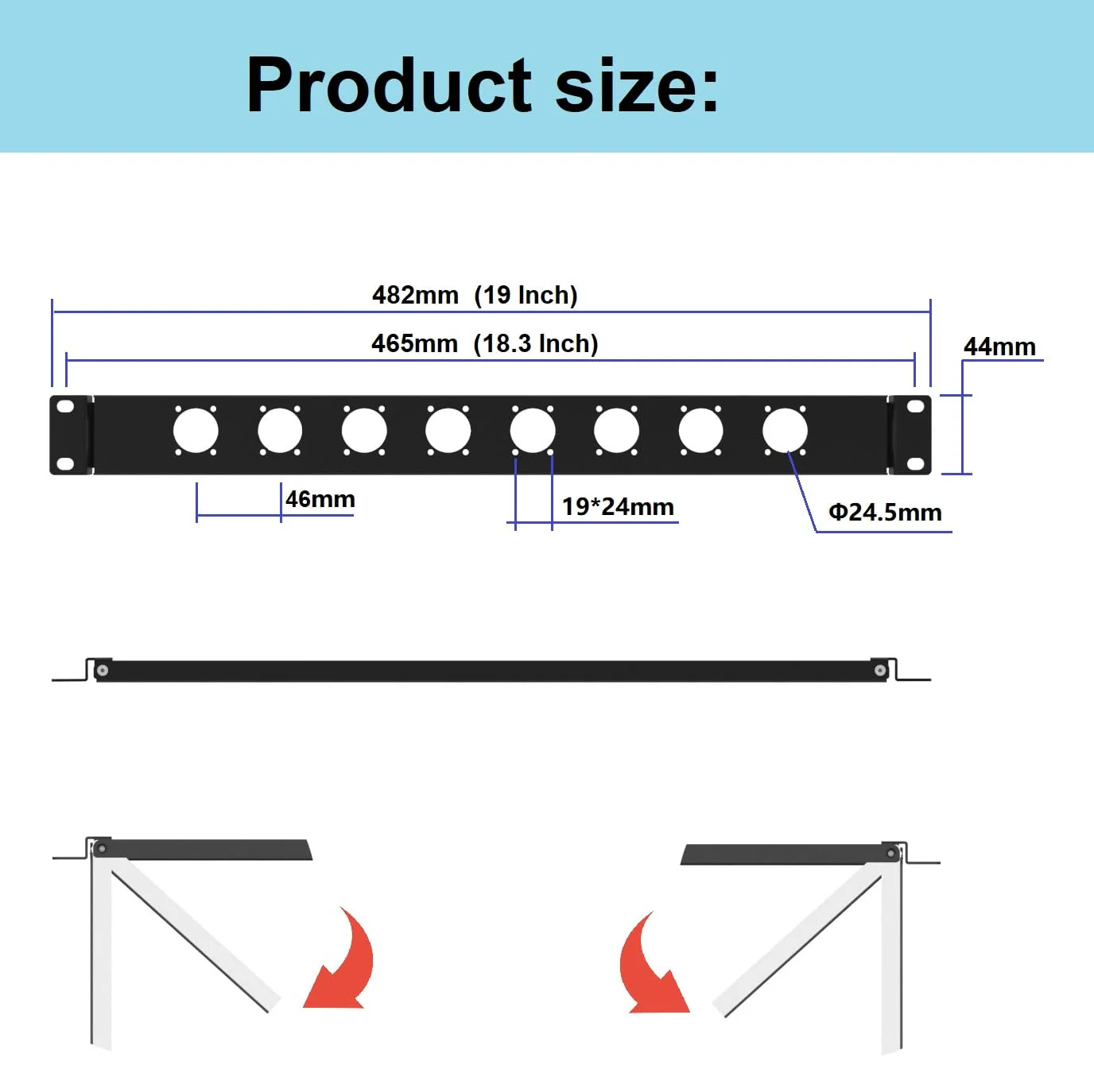 1U Hinged Rack Panel 8D XLR HDMI Audio Rack Mount Panel for 19 inches Rack Mount (1U8D) - Image 2