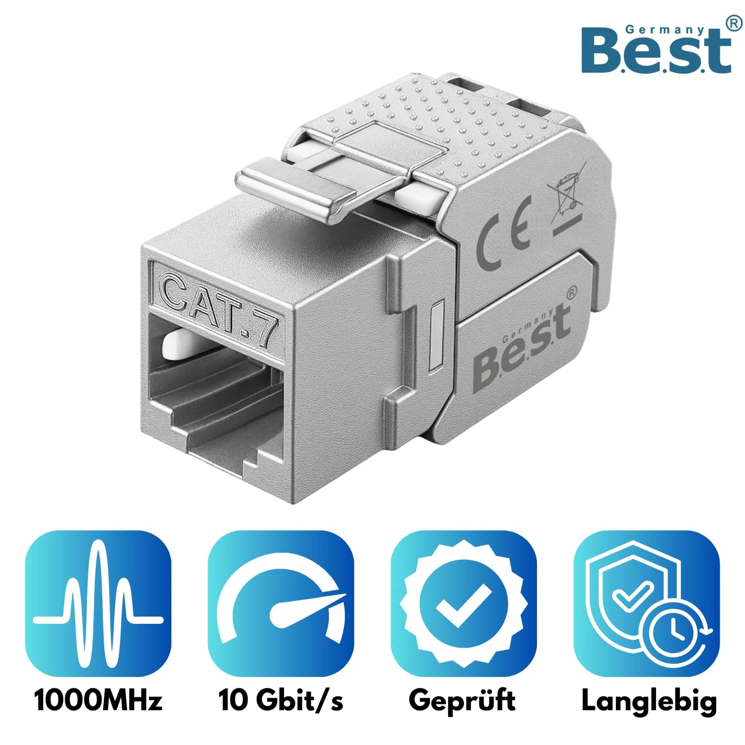 1x CAT 7 Keystone Network Module RJ45 - High Speed Keystone Female Tool-Free Assembly, 10Gbps, STP Shielded, Gold Plated Contacts, Compatible with AWG 22-26 & Patch Panel/Network Sockets 1 Stück - Image 3