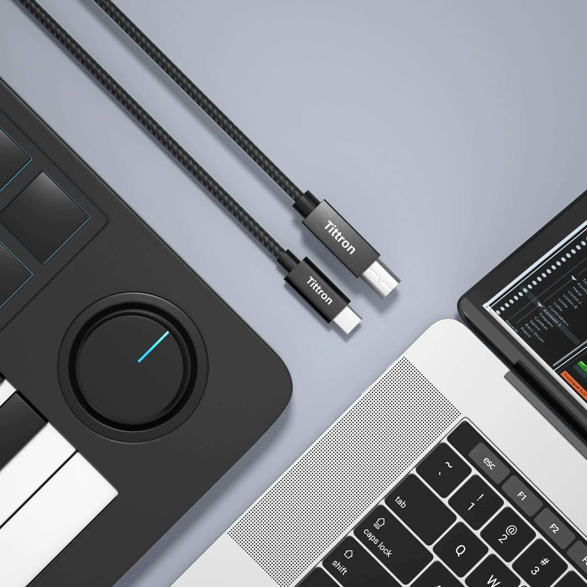 2.0m USB-C to Type-B MIDI Interface Cable for MIDI Keyboards/Controllers - MIDI-CB200, Metal - Image 3