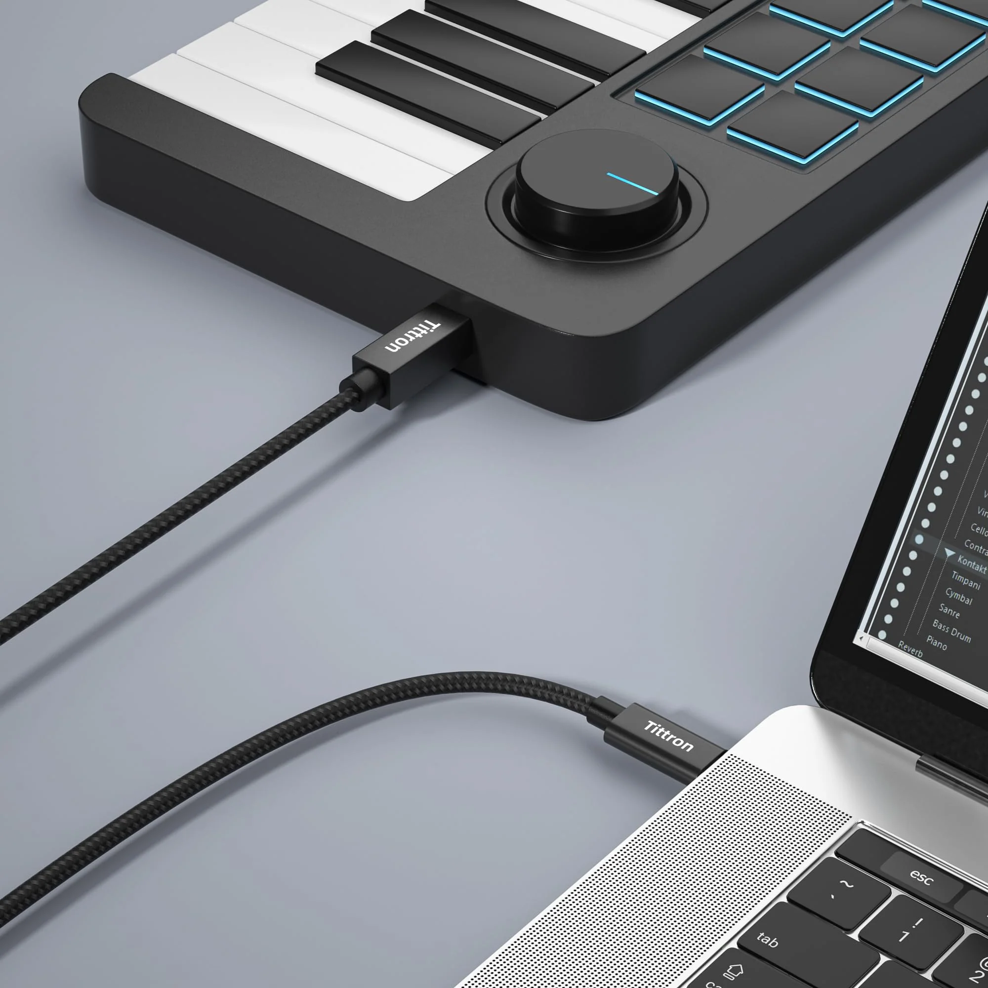 2.0m USB-C to Type-B MIDI Interface Cable for MIDI Keyboards/Controllers - MIDI-CB200, Metal - Image 4