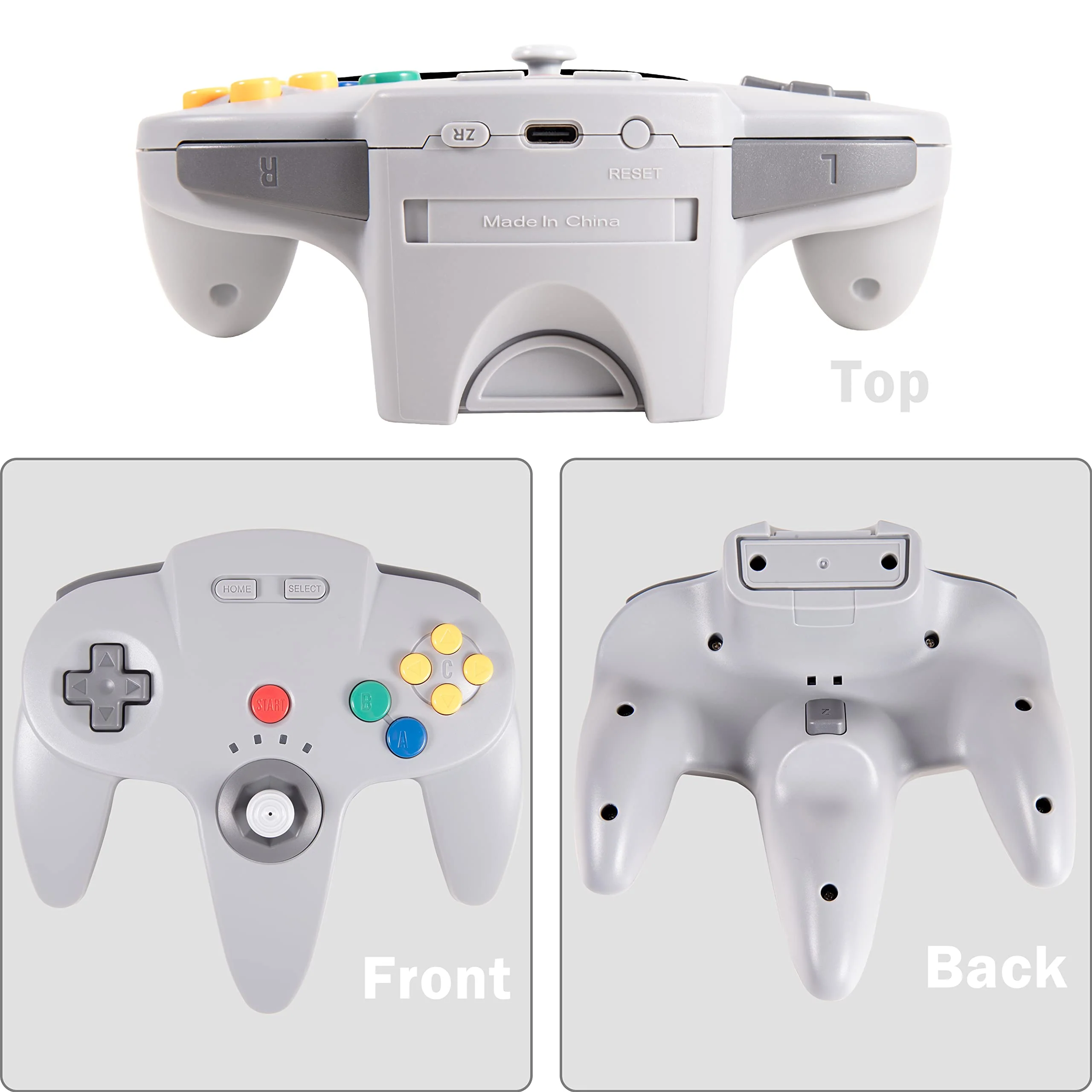 2.4 GHz Wireless N64 Switch Online Controller, USB Receiver & N64 Receiver, Compatible with Windows PC iOS Mac Raspberry Pi, N64 / Switch Online/NSO - (Rechargeable) (Plug and Play) (2 Pack) Black/Gray - Image 2