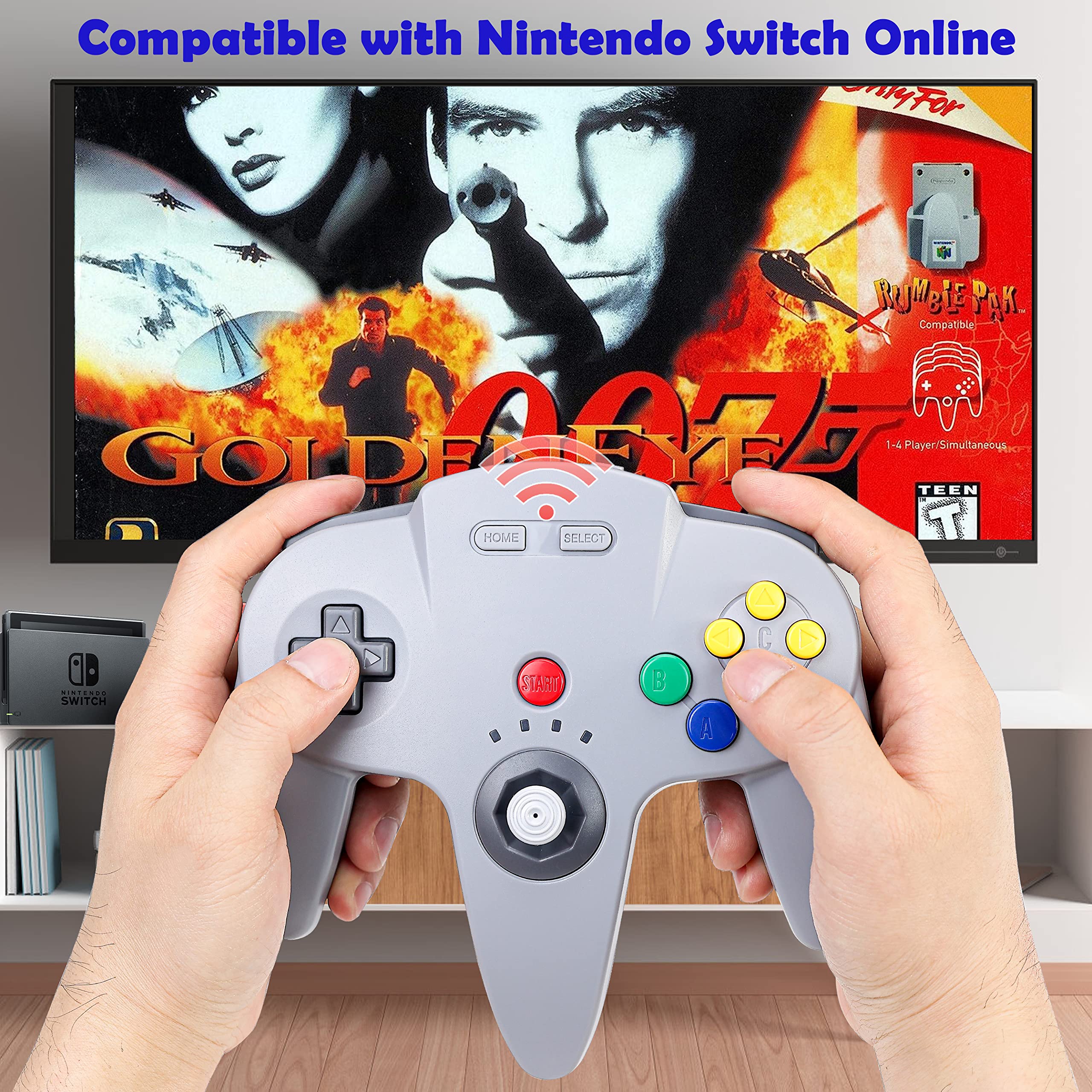 2.4 GHz Wireless N64 Switch Online Controller, USB Receiver & N64 Receiver, Compatible with Windows PC iOS Mac Raspberry Pi, N64 / Switch Online/NSO - (Rechargeable) (Plug and Play) (2 Pack) Black/Gray - Image 4