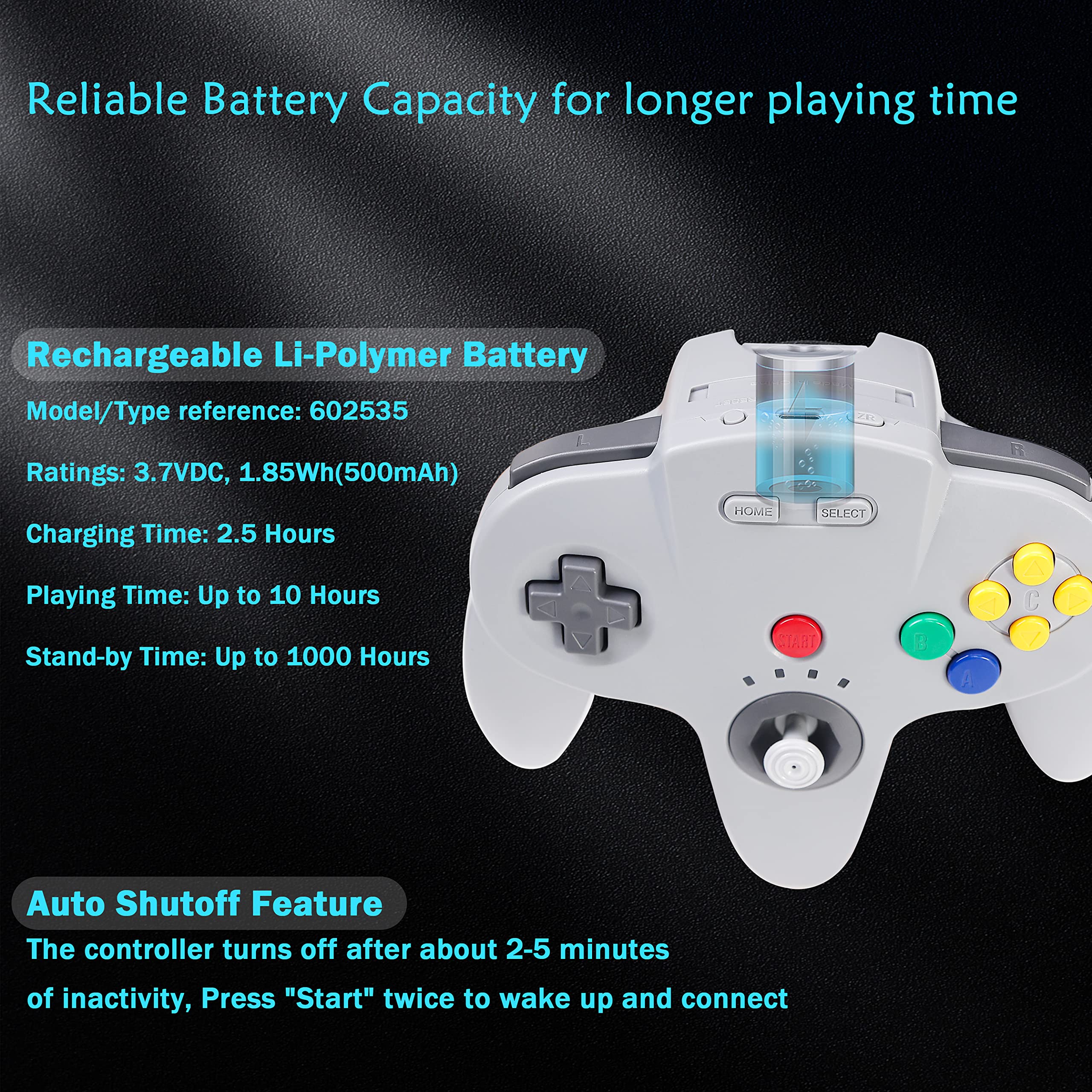 2.4 GHz Wireless N64 Switch Online Controller, USB Receiver & N64 Receiver, Compatible with Windows PC iOS Mac Raspberry Pi, N64 / Switch Online/NSO - (Rechargeable) (Plug and Play) (2 Pack) Black/Gray - Image 7