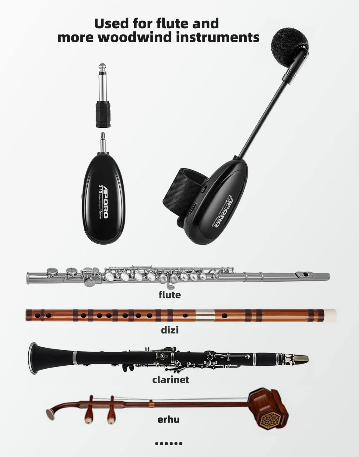 2.4G Wireless Flute Microphone Tie on Music Instruments Microphone, Wireless Receiver and Transmitter, for Flute and More - Image 4