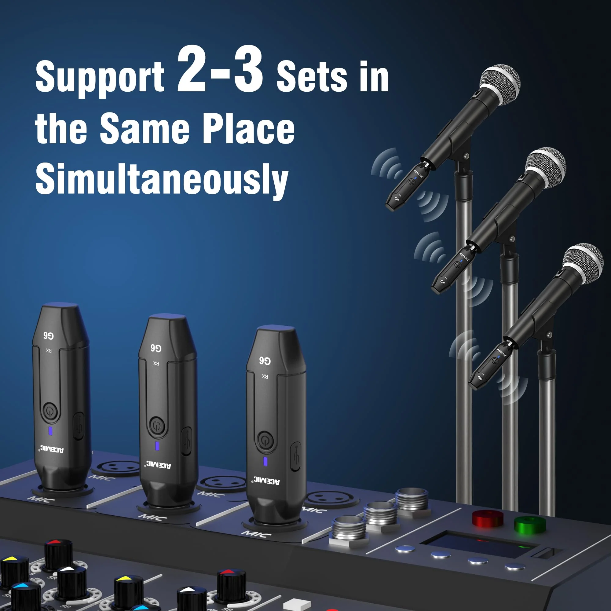 2.4G Wireless Microphone Audio Transmitter and Receiver System Plug-on XLR Mic Adapter 6 Channels for Dynamic Mic, Audio Mixer, PA System, G6 - Image 7