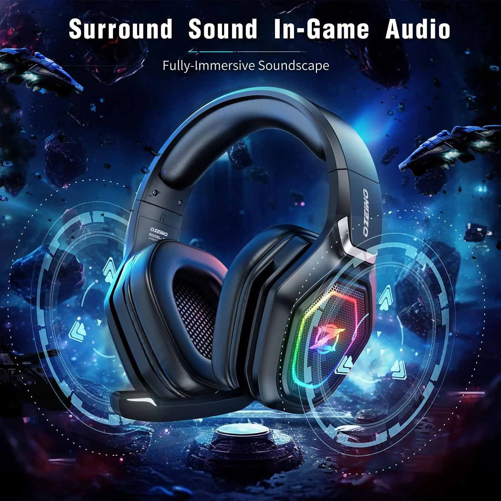 2.4GHz Wireless Gaming Headset with Microphone, 2.4G USB & Type C Transmitter - 30h Battery Life - RGB Lighting Gaming Headphones for PS5, PS4, PC, Phone Black - Image 5