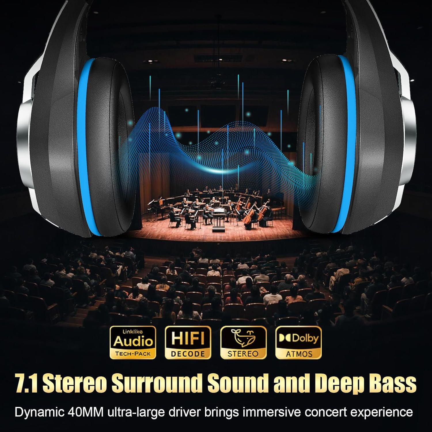2.4GHz Wireless Gaming Headsets for PS5/PS4/Switch, 2026 RGB Noise Cancelling Headphones with Mics, 4-in-1 Connection, 7.1 Surround Sound, 40mm Drivers, Memory Foam, 45H Wireless Gaming Headphones - Image 2