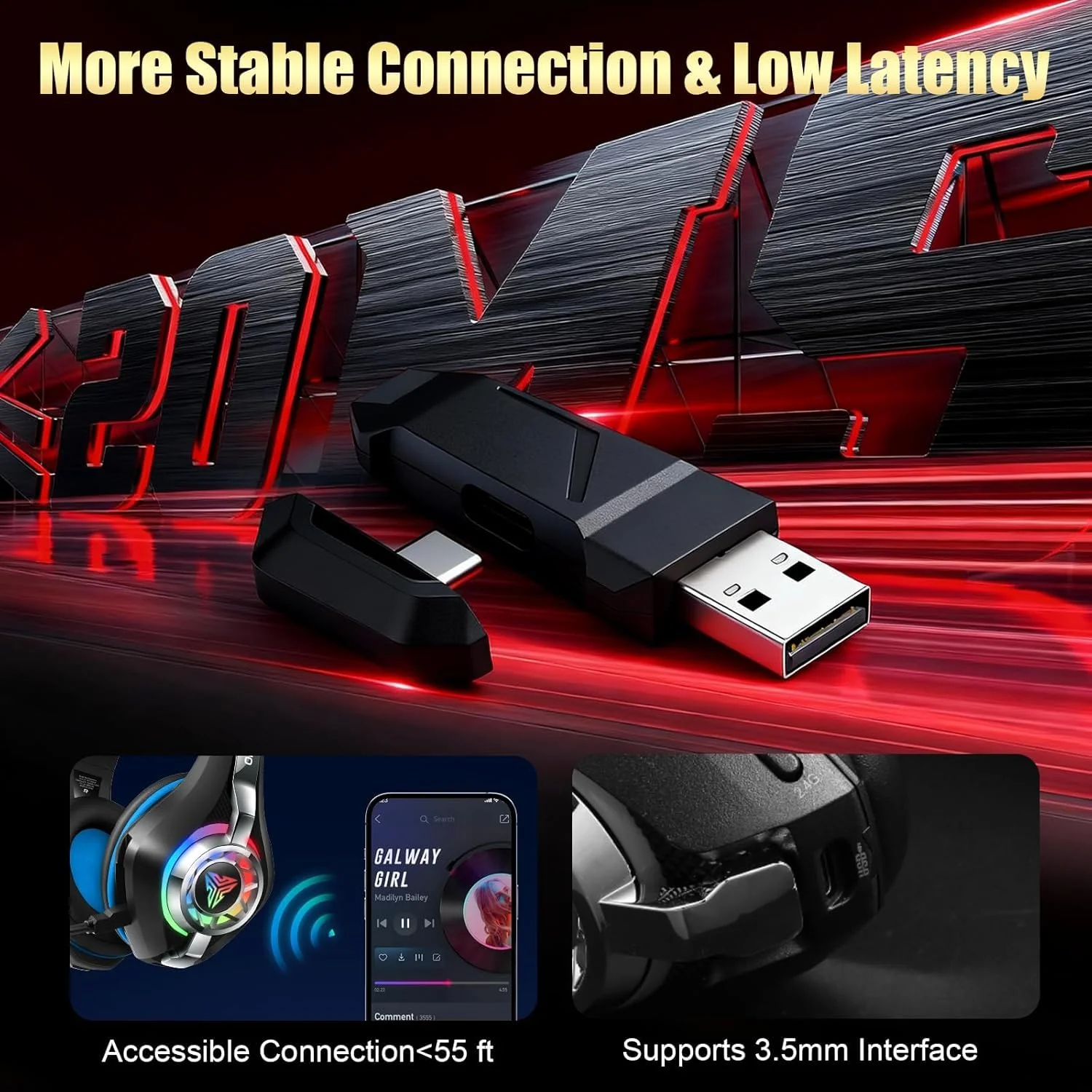 2.4GHz Wireless Gaming Headsets for PS5/PS4/Switch, 2026 RGB Noise Cancelling Headphones with Mics, 4-in-1 Connection, 7.1 Surround Sound, 40mm Drivers, Memory Foam, 45H Wireless Gaming Headphones - Image 5