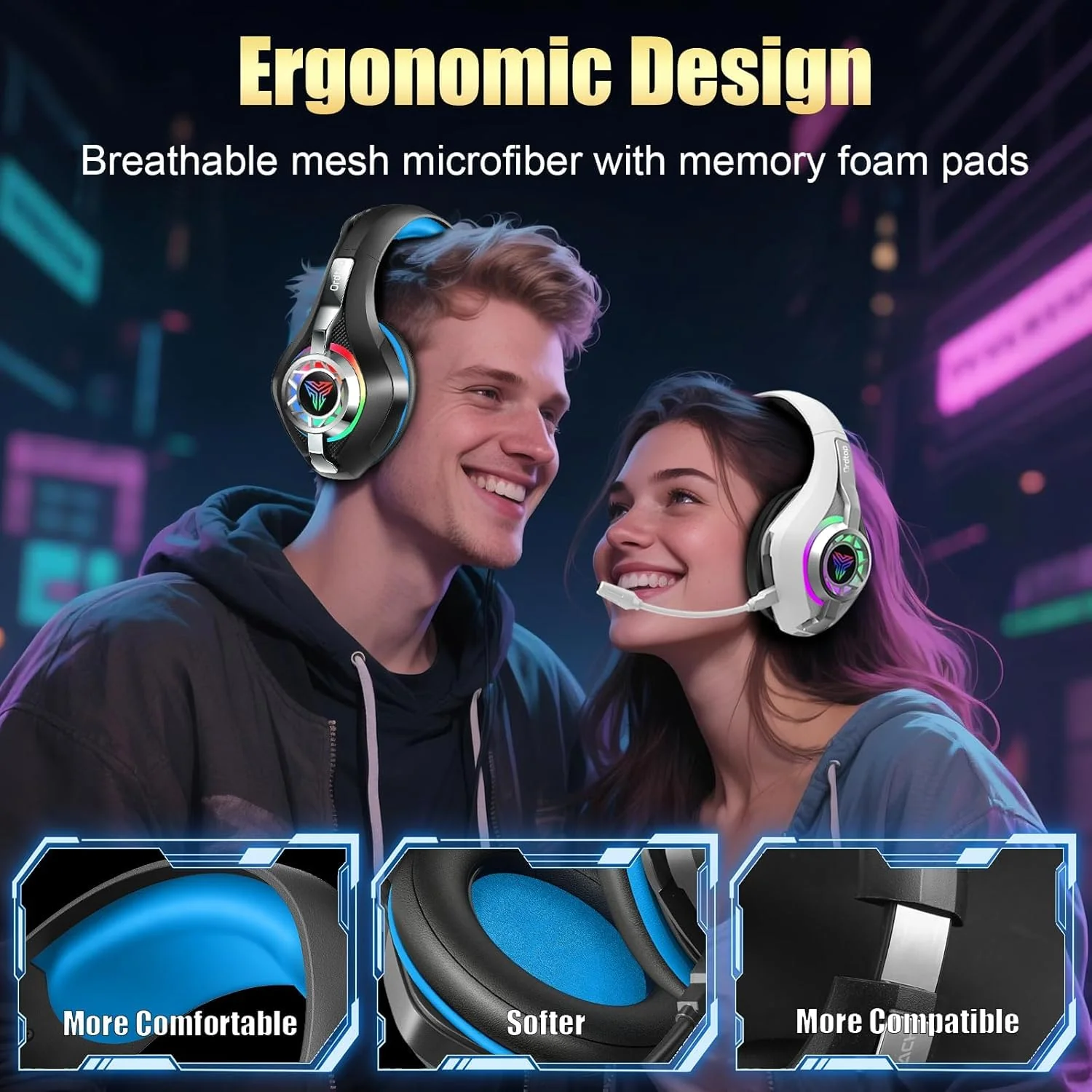 2.4GHz Wireless Gaming Headsets for PS5/PS4/Switch, 2026 RGB Noise Cancelling Headphones with Mics, 4-in-1 Connection, 7.1 Surround Sound, 40mm Drivers, Memory Foam, 45H Wireless Gaming Headphones - Image 6