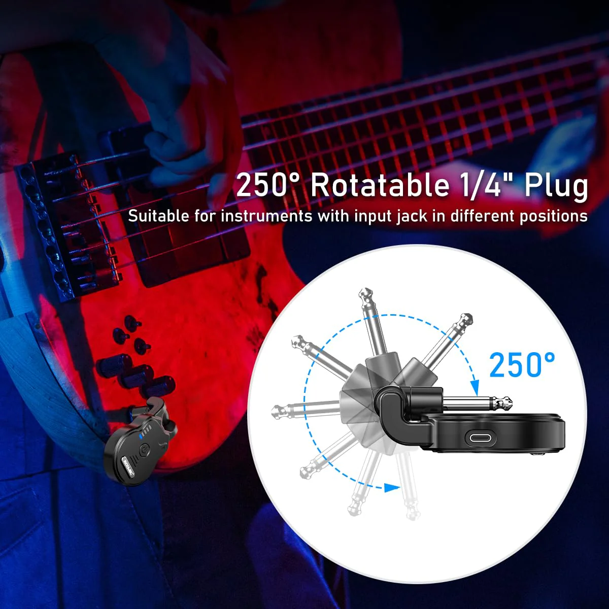 2.4GHz Wireless Guitar System Rechargeable 4 Channels Audio Wireless Guitar Transmitter Receiver for Guitar Bass Electric Instruments, G1 - Image 2