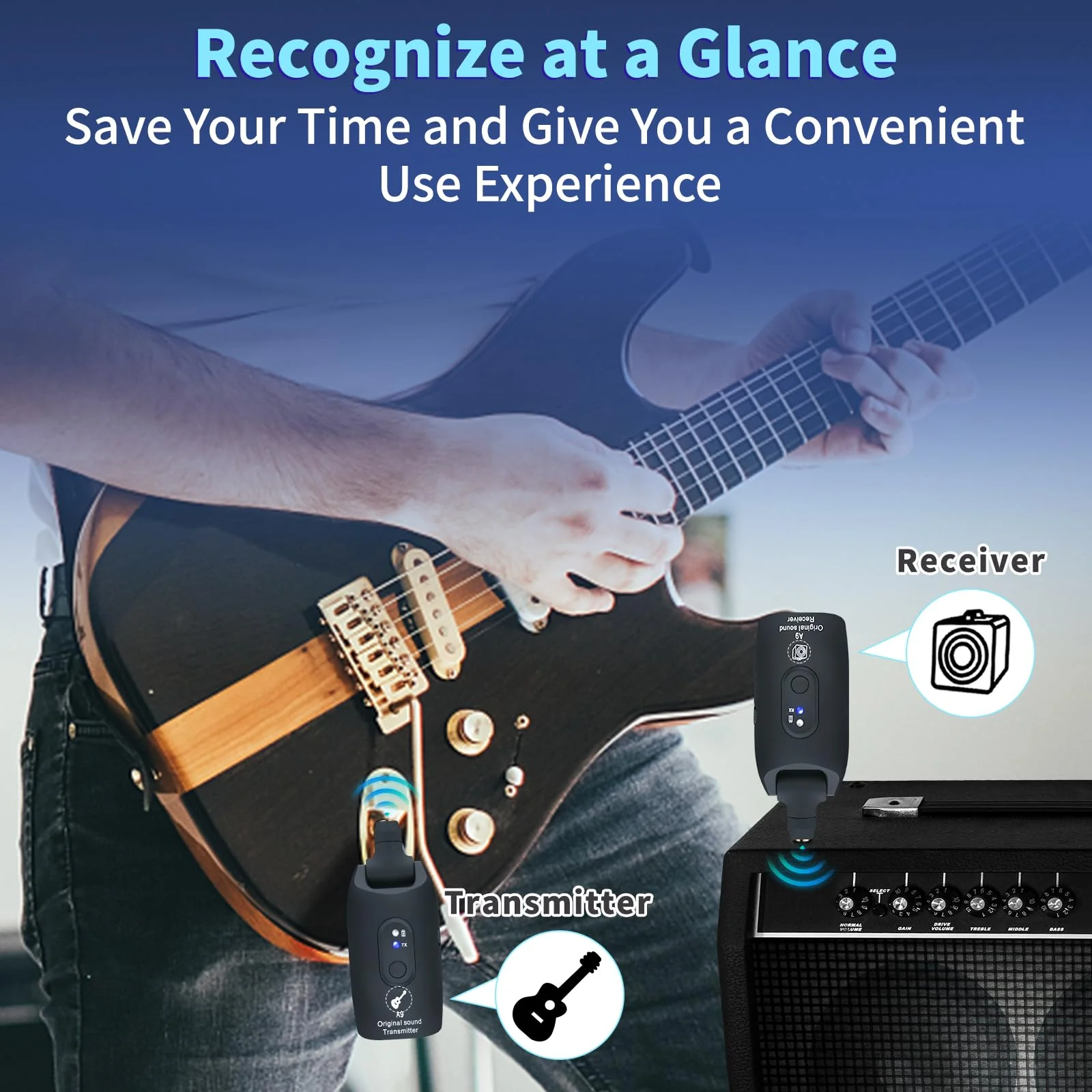 2.4GHz Wireless Guitar System Rechargeable Audio Wireless Transmitter Receiver for Guitar Bass Electric Instruments,Over 30m/100 Feet Transmission,270°Rotatable,4hours Woring Time（A9 Black） - Image 6