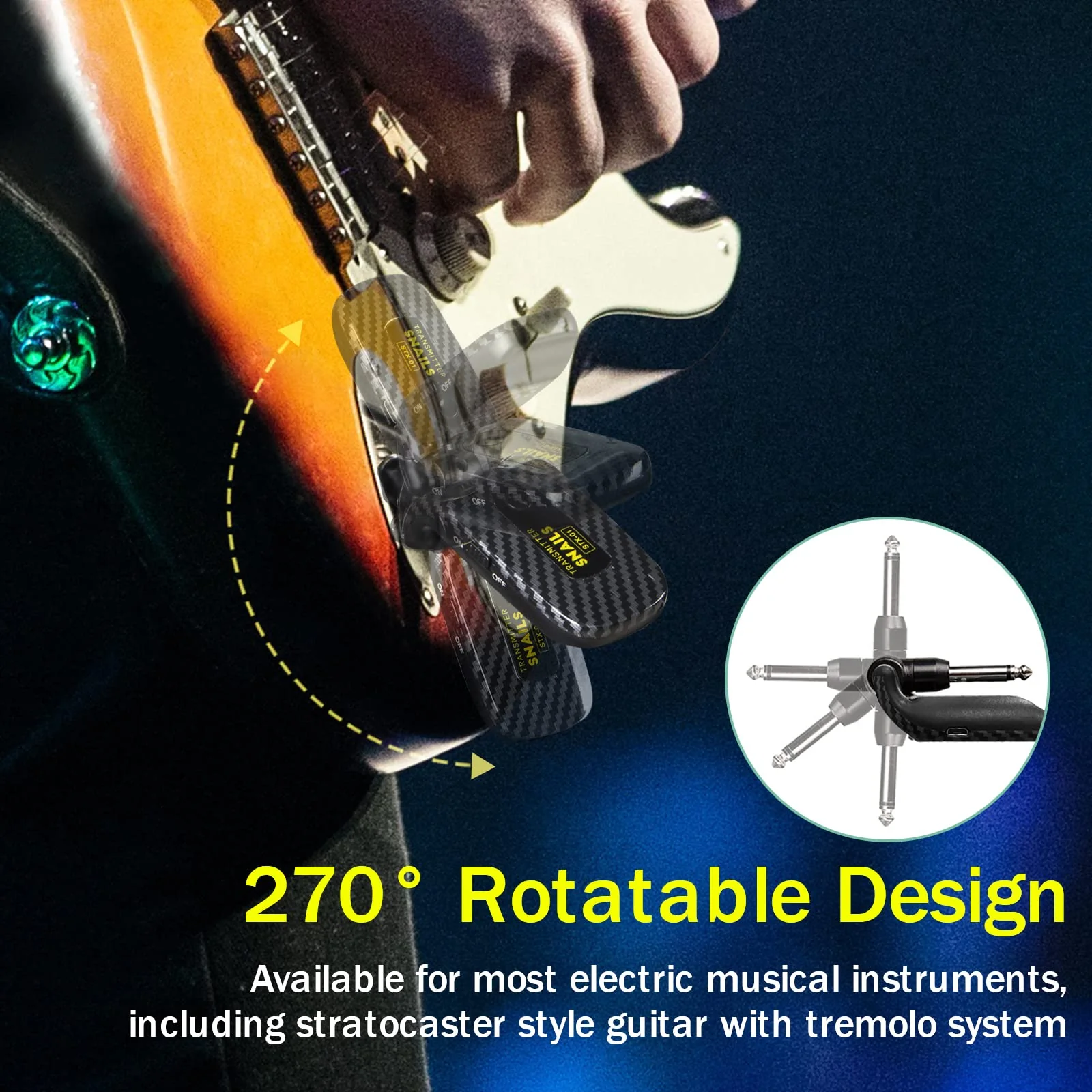 2.4GHZ Wireless Guitar System, Rechargeable Digital Wireless Guitar Transmitter Receiver with 4 Channels and Long Battery Endurance for Electric Guitar Bass 2.4Ghz Yellow - Image 5