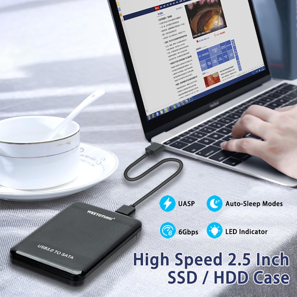 2.5 inch External Hard Drive Enclosure USB 3.0 to SATA Adapter Tool Free Hard Drive Case Support SATA I/III 7mm 9.5mm 2.5" SSD HDD with UASP for Seagate Xbox Playstation Toshiba WD (Black) - Image 2
