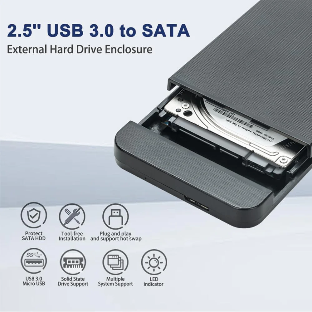 2.5 inch External Hard Drive Enclosure USB 3.0 to SATA Adapter Tool Free Hard Drive Case Support SATA I/III 7mm 9.5mm 2.5" SSD HDD with UASP for Seagate Xbox Playstation Toshiba WD (Black) - Image 3