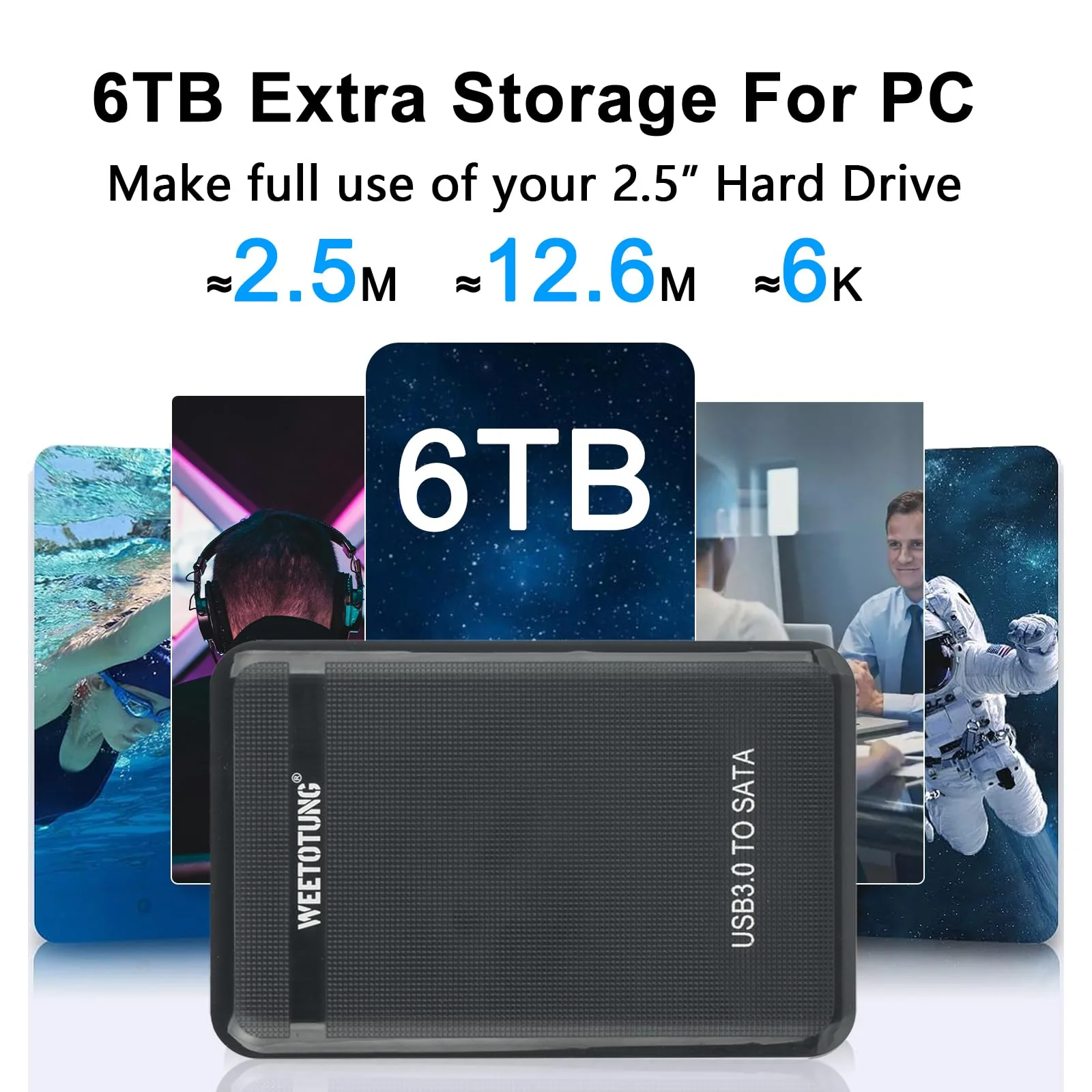 2.5 inch External Hard Drive Enclosure USB 3.0 to SATA Adapter Tool Free Hard Drive Case Support SATA I/III 7mm 9.5mm 2.5" SSD HDD with UASP for Seagate Xbox Playstation Toshiba WD (Black) - Image 6