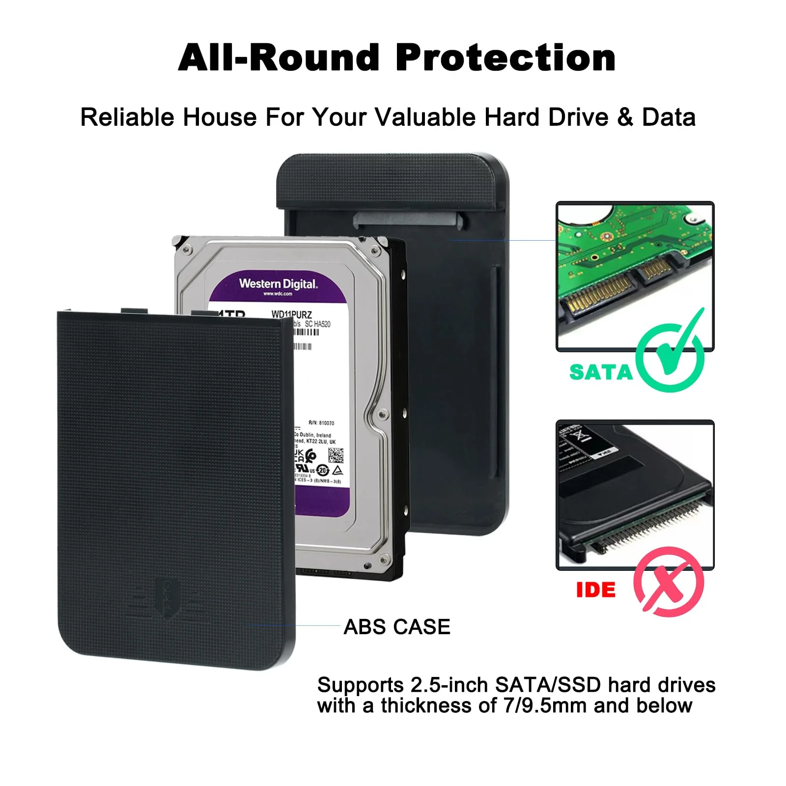 2.5 inch External Hard Drive Enclosure USB 3.0 to SATA Adapter Tool Free Hard Drive Case Support SATA I/III 7mm 9.5mm 2.5" SSD HDD with UASP for Seagate Xbox Playstation Toshiba WD (Black) - Image 7