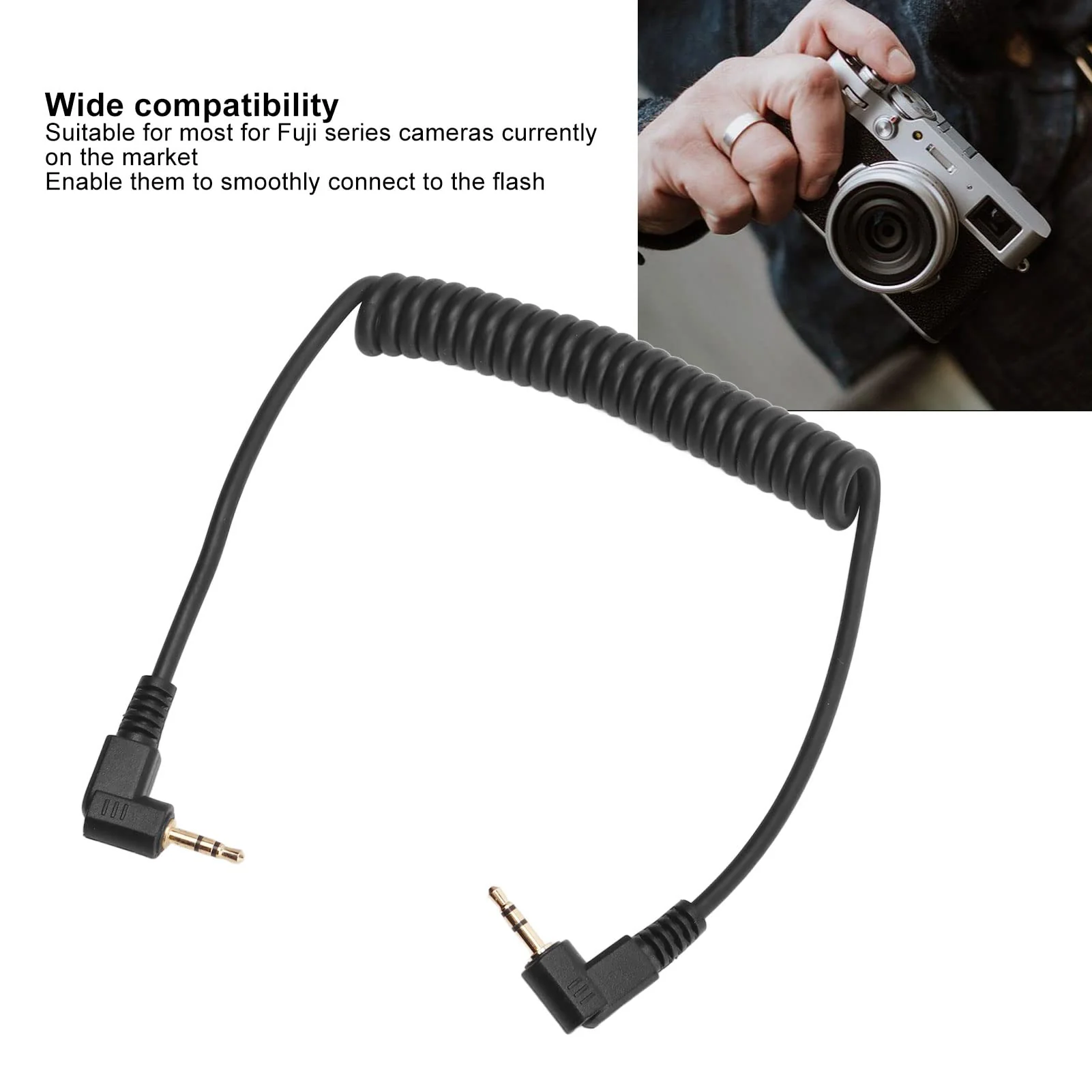2.5mm F2 Remote Control Shutter Release Cable Cord, Flash Sync Cable 2.5mm Male to Male Coiled Cord, for GFX X Series Camera 1m - Image 3