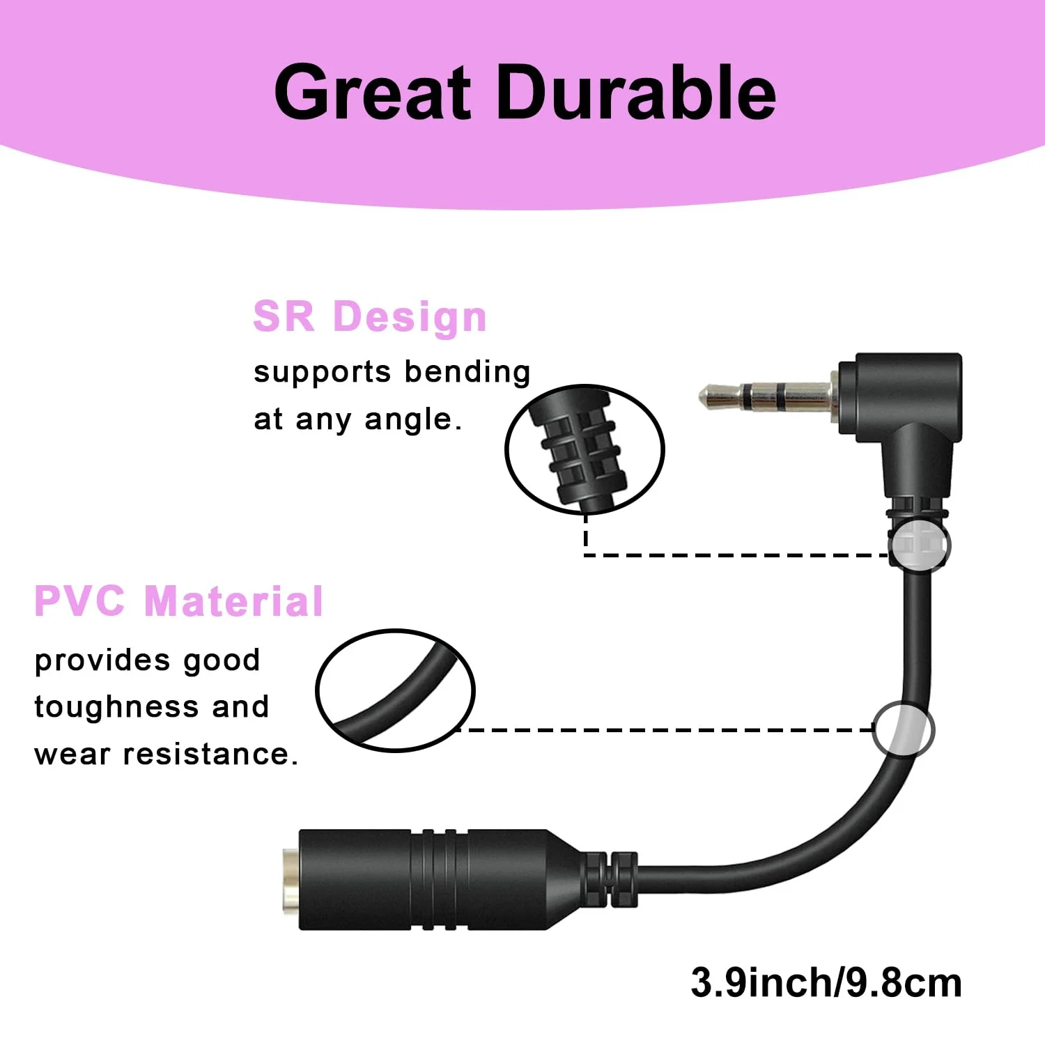2.5mm Male to 3.5mm Female Adapter, 3.9inch Headphone Audio Cable 90 Degree Right Angle Connector Cord for Headset Earphone to Telephone and Cordless Phones with 2.5mm Headset Jack - Image 4