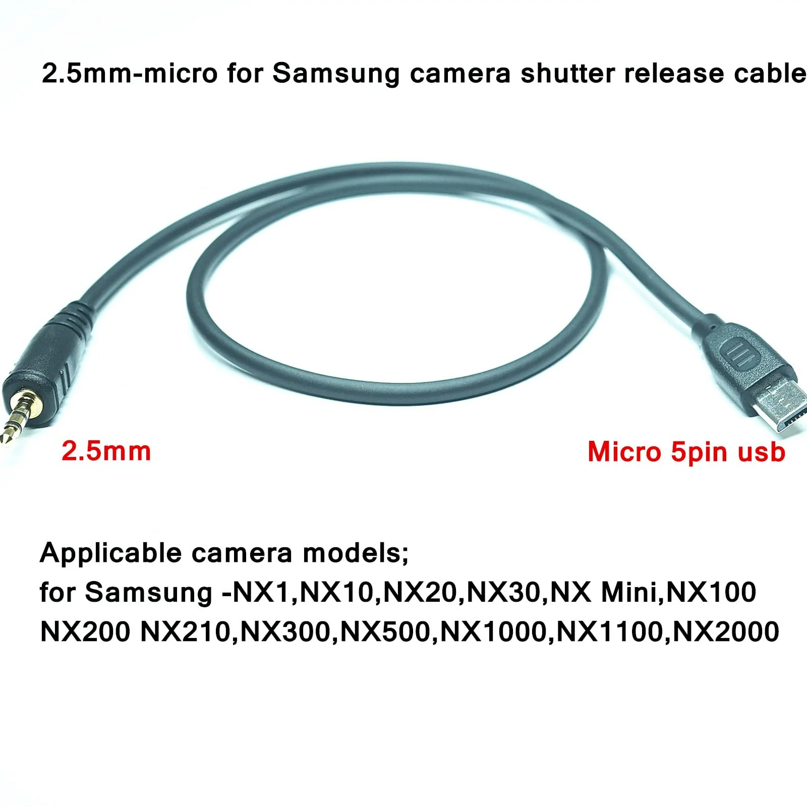 2.5mm-Micro USB Camera Remote Shutter Release Cable Wire for Samsung Accessories Nx1000/Nx2000/Nx300 Used for Connecting Wireless Remote Controls Flash Triggers and Shutter Controllers (SR2NX2) 2.5mm-Micro cable - Image 5