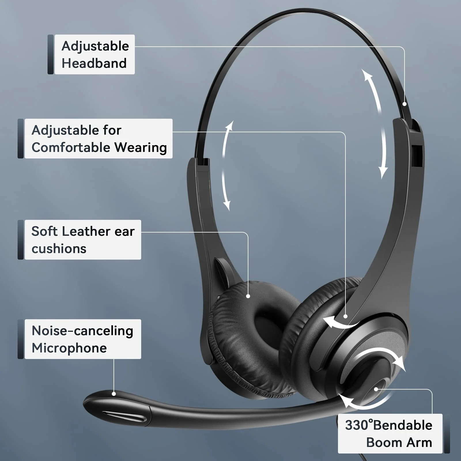 2.5mm Telephone Headset with Noise Canceling Mic & Volume Controls, Office Phone Headset for Call Center Compatible with Panasonic VTech AT&T Uniden RCA Cisco Gigaset etc Cordless Landline Phones Black-Binaural - Image 4