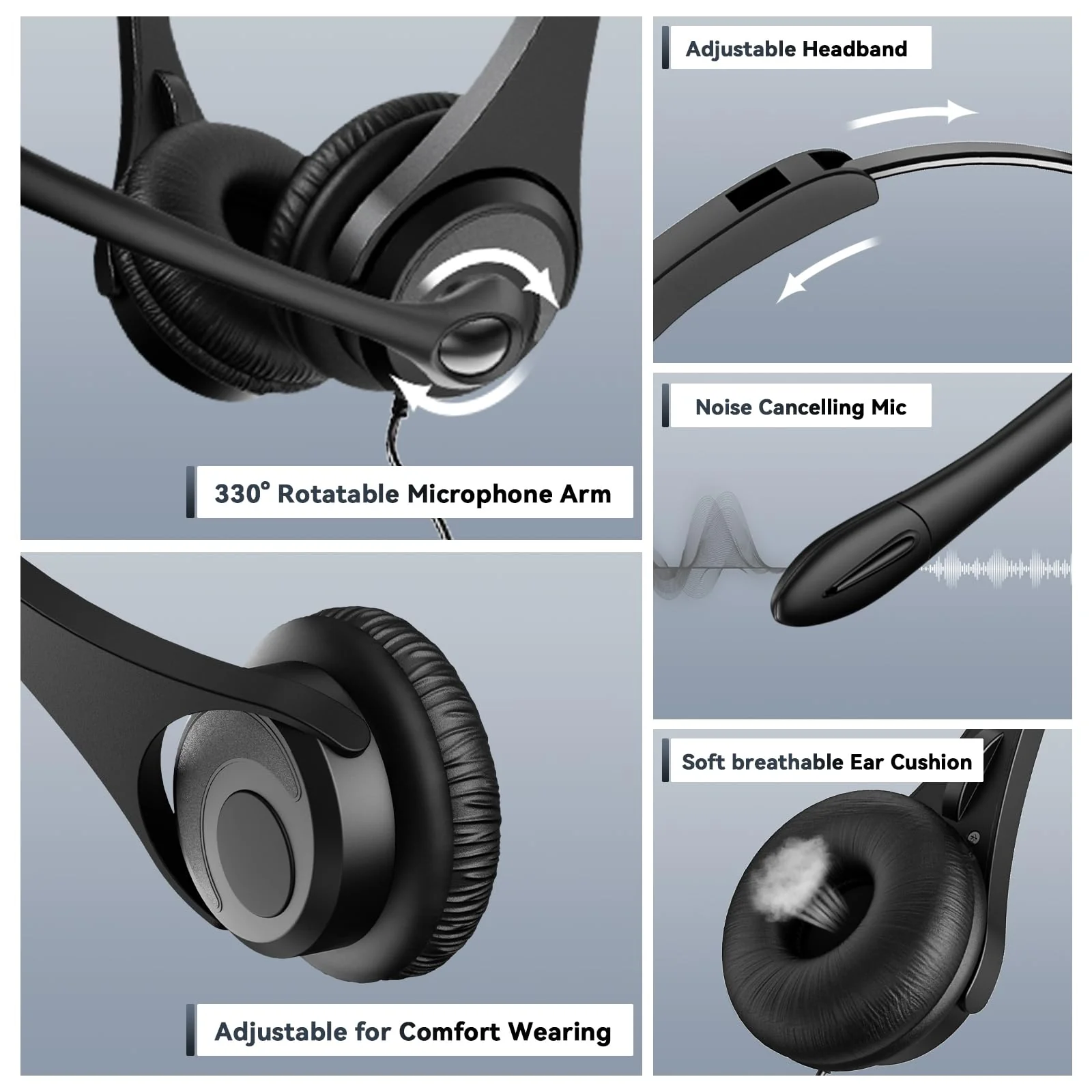 2.5mm Telephone Headset with Noise Canceling Mic & Volume Controls, Office Phone Headset for Call Center Compatible with Panasonic VTech AT&T Uniden RCA Cisco Gigaset etc Cordless Landline Phones Black-Binaural - Image 5