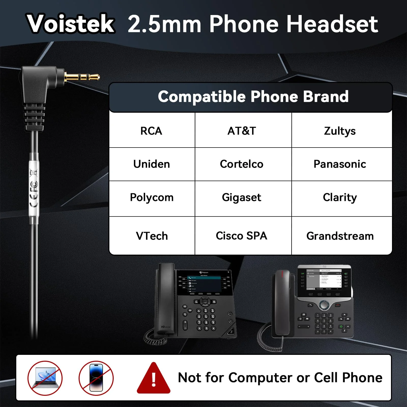 2.5mm Telephone Headset with Noise Canceling Mic & Volume Controls, Office Phone Headset for Call Center Compatible with Panasonic VTech AT&T Uniden RCA Cisco Gigaset etc Cordless Landline Phones Black-Binaural - Image 7