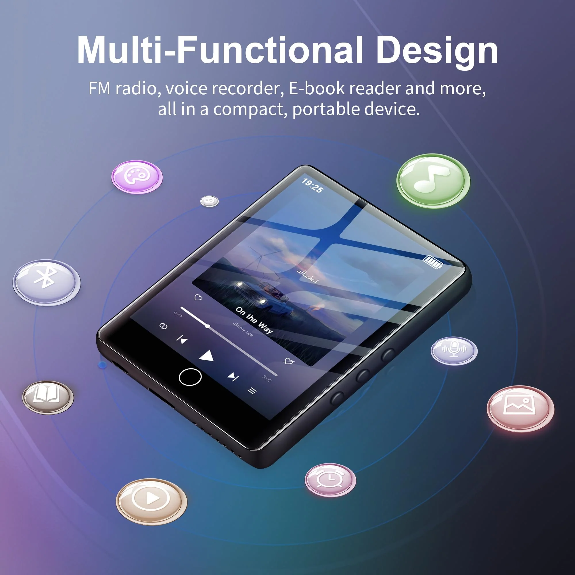 2.8" Display Bluetooth MP3 Player, Portable HiFi Music Player with Bluetooth 5.4, FM Radio, HD Speaker, E-Book, Voice Recorder & Earphones, Black - Image 4