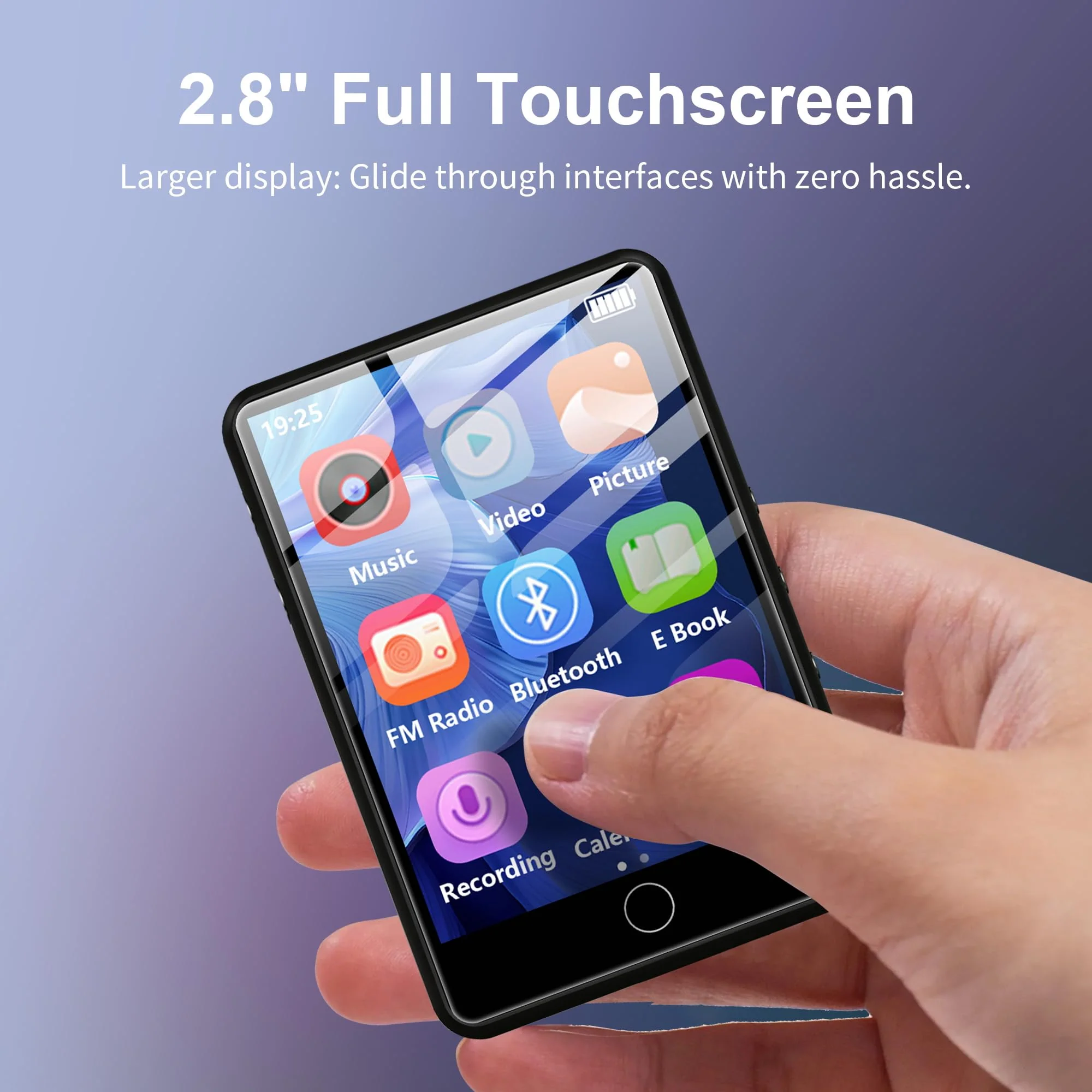 2.8" Display Bluetooth MP3 Player, Portable HiFi Music Player with Bluetooth 5.4, FM Radio, HD Speaker, E-Book, Voice Recorder & Earphones, Black - Image 6