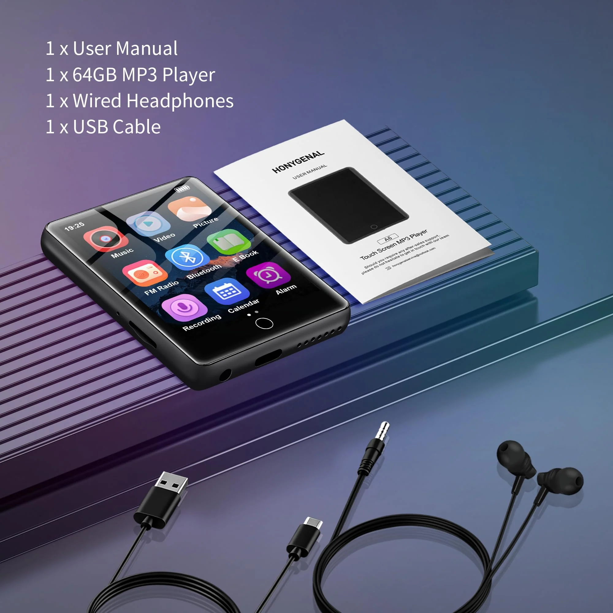 2.8" Display Bluetooth MP3 Player, Portable HiFi Music Player with Bluetooth 5.4, FM Radio, HD Speaker, E-Book, Voice Recorder & Earphones, Black - Image 9