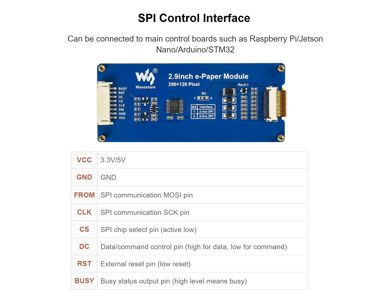 2.9 inch E-Paper Module 296 x 128 Resolution 3.3 V/5 V Two-Colour E-Ink Display Module epaper Screen SPI Interface for Raspberry Pi/Arduino/Nucleo Support Partial Refresh 2.9inch E-paper Display Module - Image 4