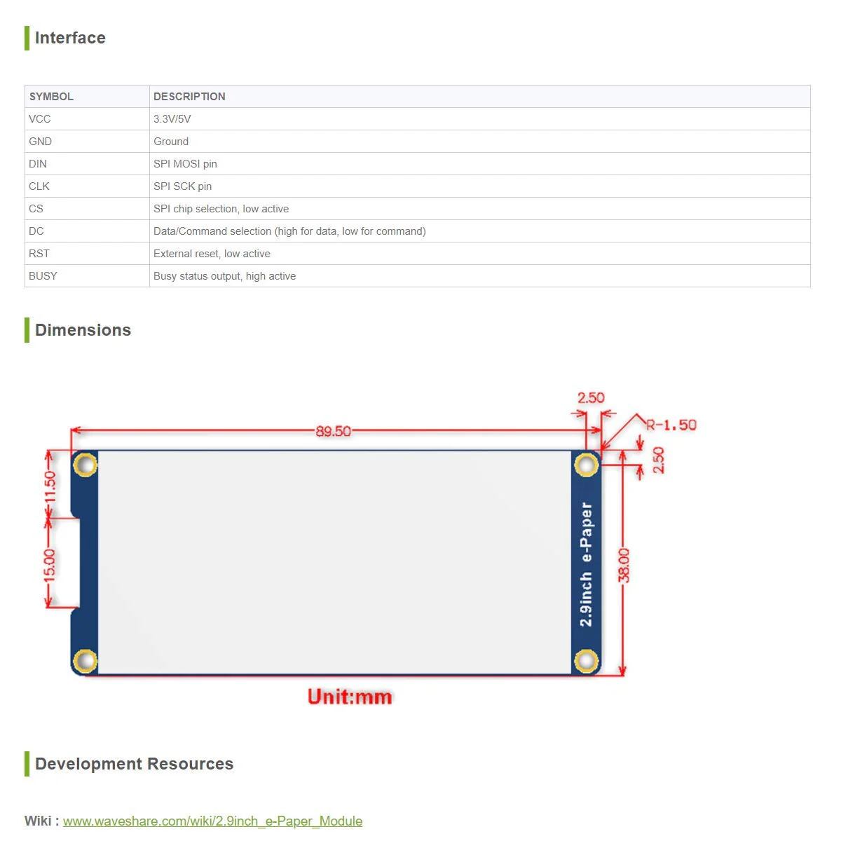 2.9 inch E-Paper Module 296 x 128 Resolution 3.3 V/5 V Two-Colour E-Ink Display Module epaper Screen SPI Interface for Raspberry Pi/Arduino/Nucleo Support Partial Refresh 2.9inch E-paper Display Module - Image 7