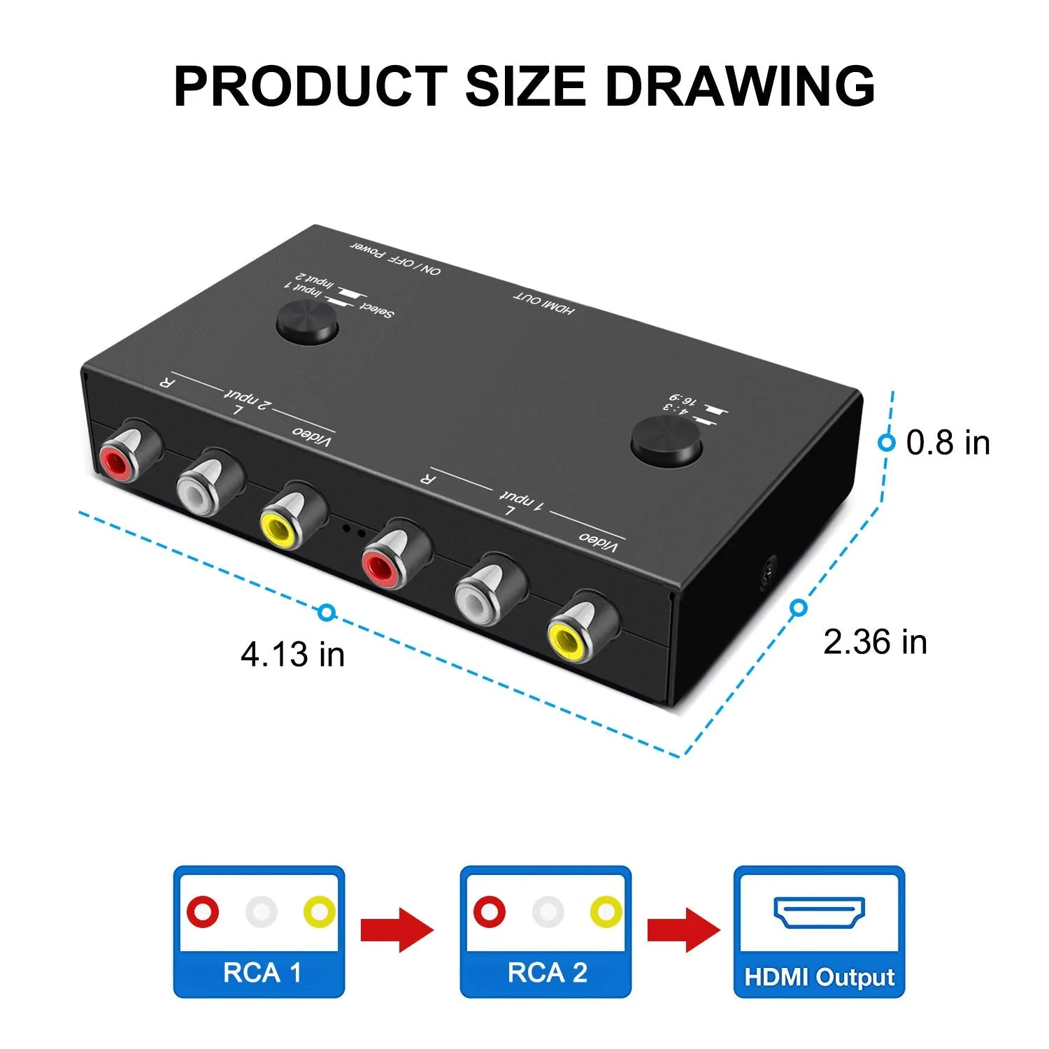 2 AV to HDMI, 1080P/720P TV 2 Way RCA Composite CVBS AV Switch to HDMI Video Audio Converter Adapter Support 4:3/16:9 Switching, for Sega Xbox PS2 PS3 N64 NGC SNES WII VHS VCR Camera DVD 2 RCA Converter - Image 3