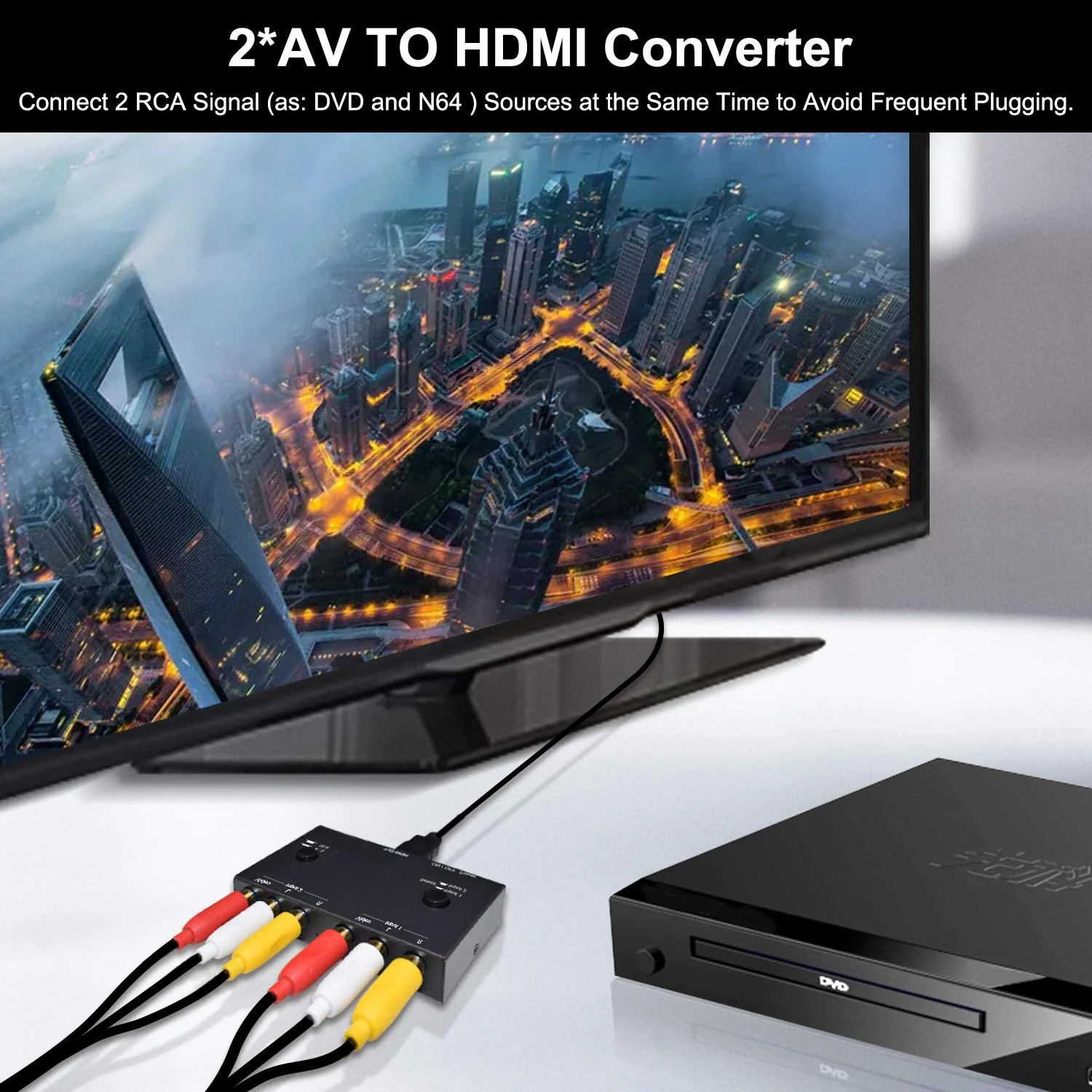 2 AV to HDMI, 1080P/720P TV 2 Way RCA Composite CVBS AV Switch to HDMI Video Audio Converter Adapter Support 4:3/16:9 Switching, for Sega Xbox PS2 PS3 N64 NGC SNES WII VHS VCR Camera DVD 2 RCA Converter - Image 6