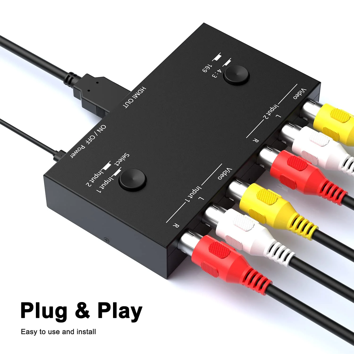 2 AV to HDMI Converter, 1080P/720P 2 Port RCA Composite CVBS AV Switch to HDMI Converter Adapter Support 4:3/16:9 Switching, for TV PC PS2 PS3 N64 NGC SNES WII VHS VCR Camera DVD-Black 2AV to HDMI Converter - Image 2