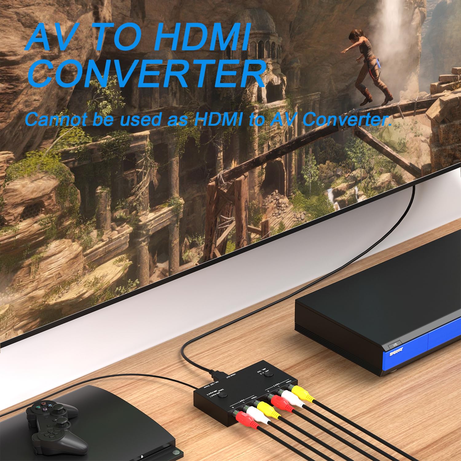 2 AV to HDMI Converter, 1080P/720P 2 Port RCA Composite CVBS AV Switch to HDMI Converter Adapter Support 4:3/16:9 Switching, for TV PC PS2 PS3 N64 NGC SNES WII VHS VCR Camera DVD-Black 2AV to HDMI Converter - Image 6