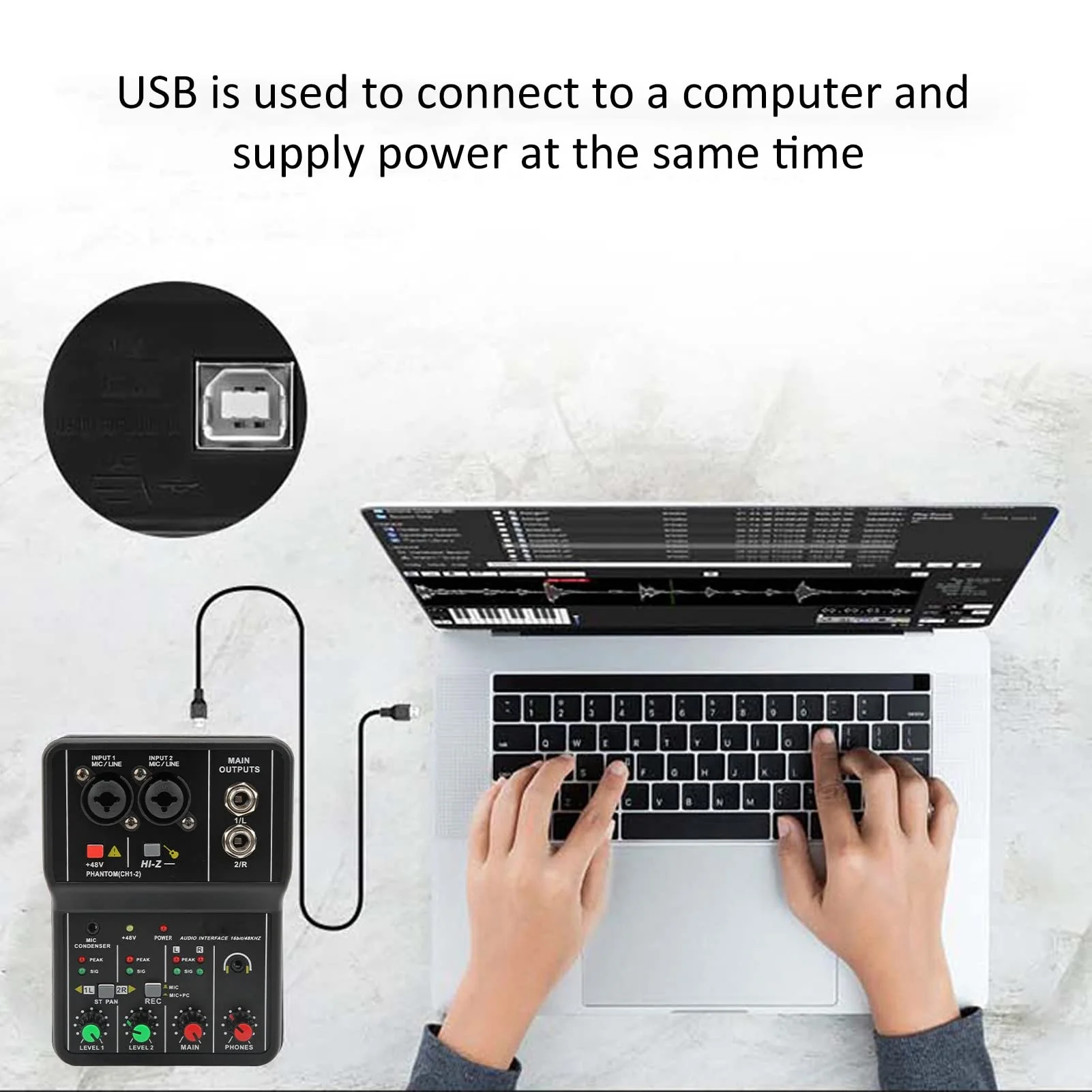 2 Channel Mixer, USB Audio Mixer, USB 48V Power Compact Sound Mixing Console for Music Recording Home Karaoke Internet Karaoke - Image 2