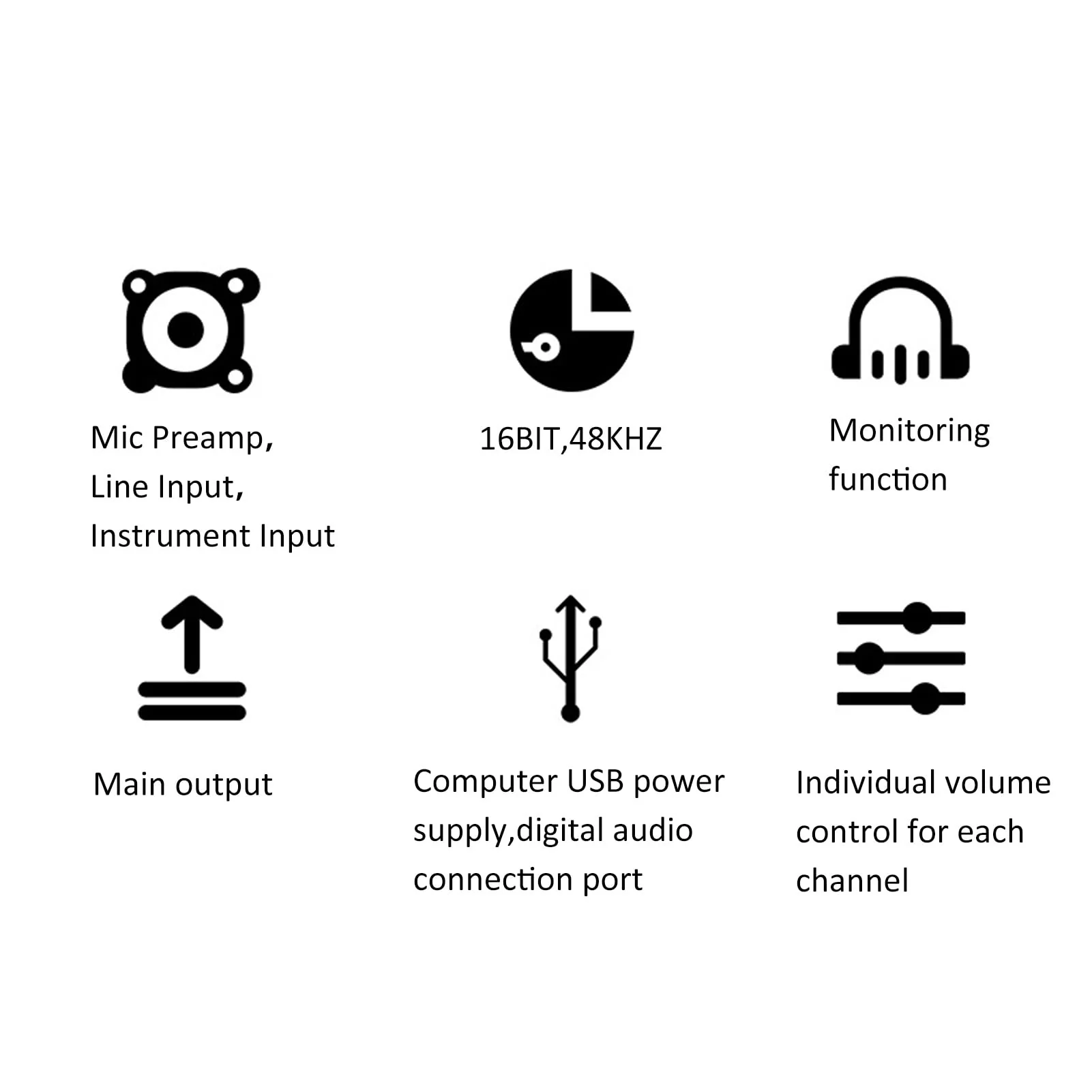2 Channel Mixer, USB Audio Mixer, USB 48V Power Compact Sound Mixing Console for Music Recording Home Karaoke Internet Karaoke - Image 3