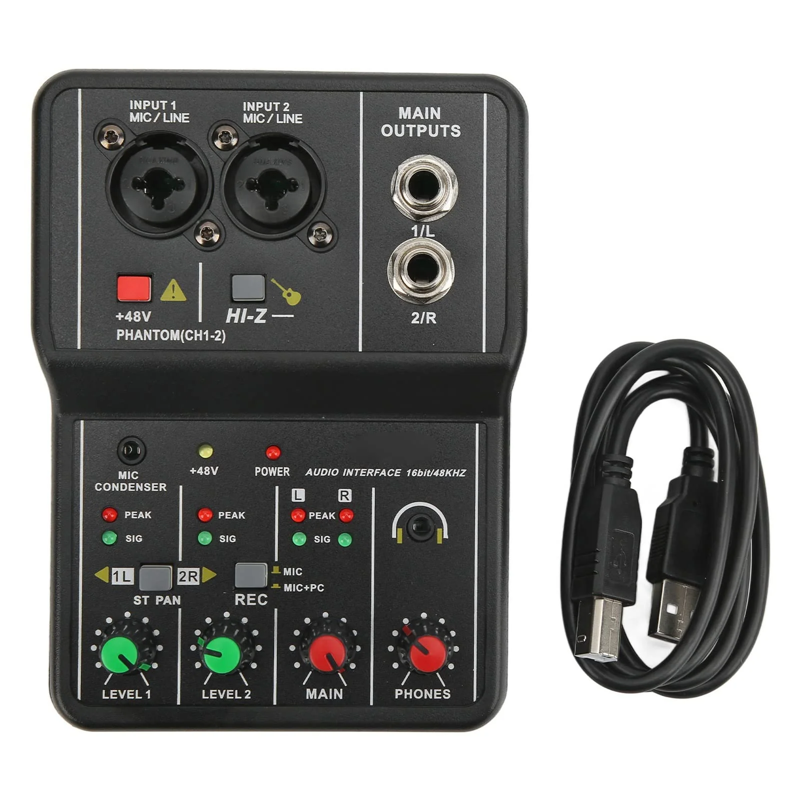2 Channel Mixer, USB Audio Mixer, USB 48V Power Compact Sound Mixing Console for Music Recording Home Karaoke Internet Karaoke - Image 7