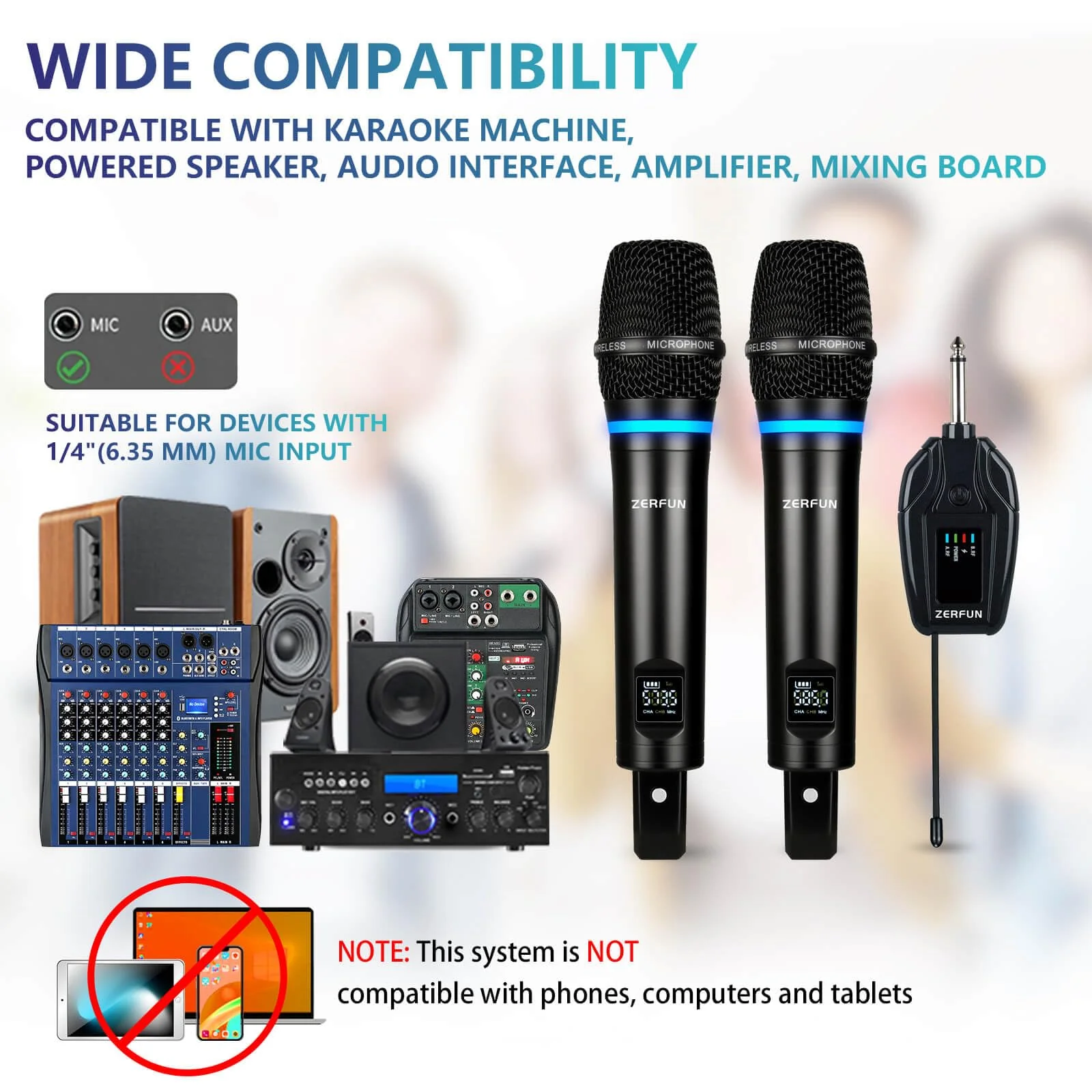 2 Channel Rechargeable Wireless Microphone System, Pro UHF Metal Handheld Wireless Microphones Cordless Mics with Mini Receiver, Channel Control for Karaoke Singing Church Rechargeable WM-2 2 Handheld - Image 2